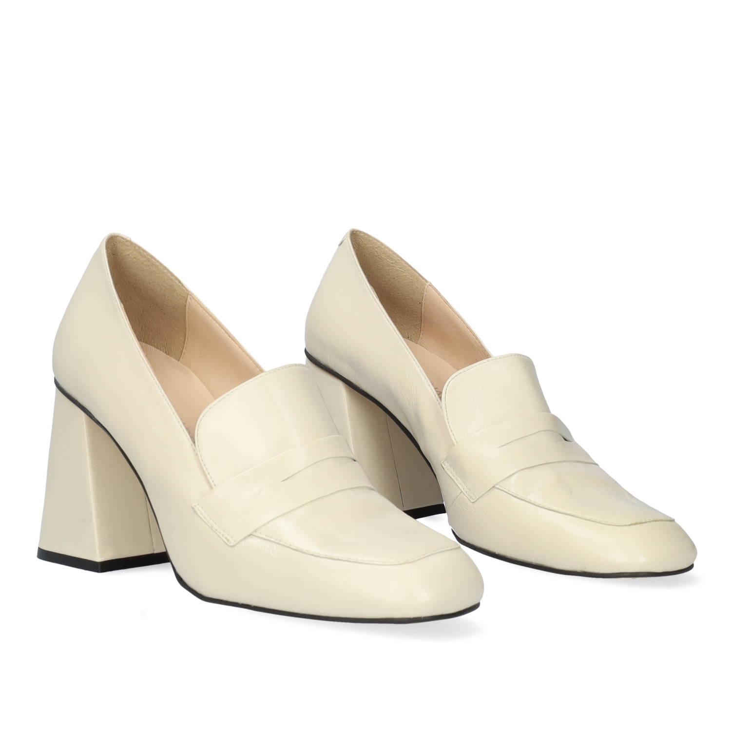 Heeled loafers in off-white leather 