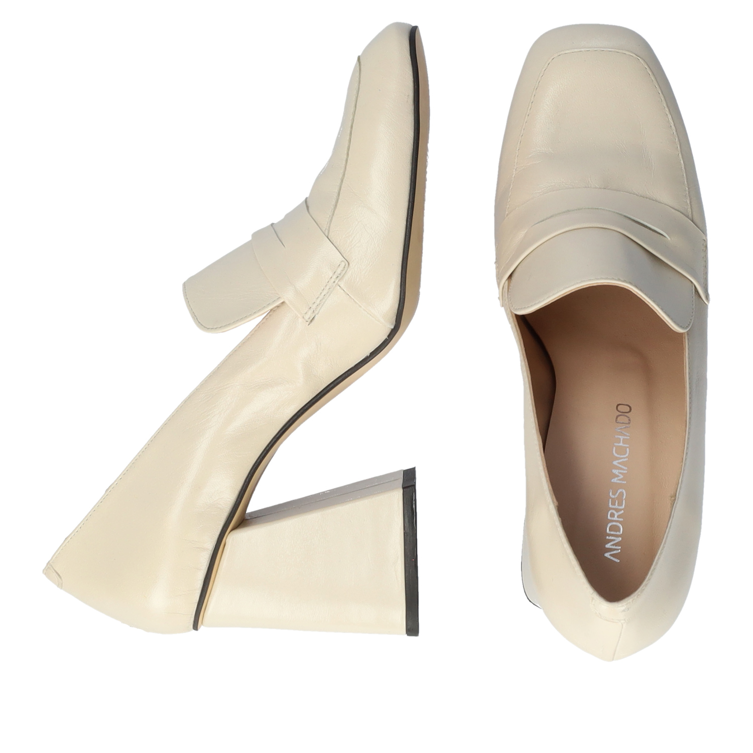 Heeled loafers in off-white leather 