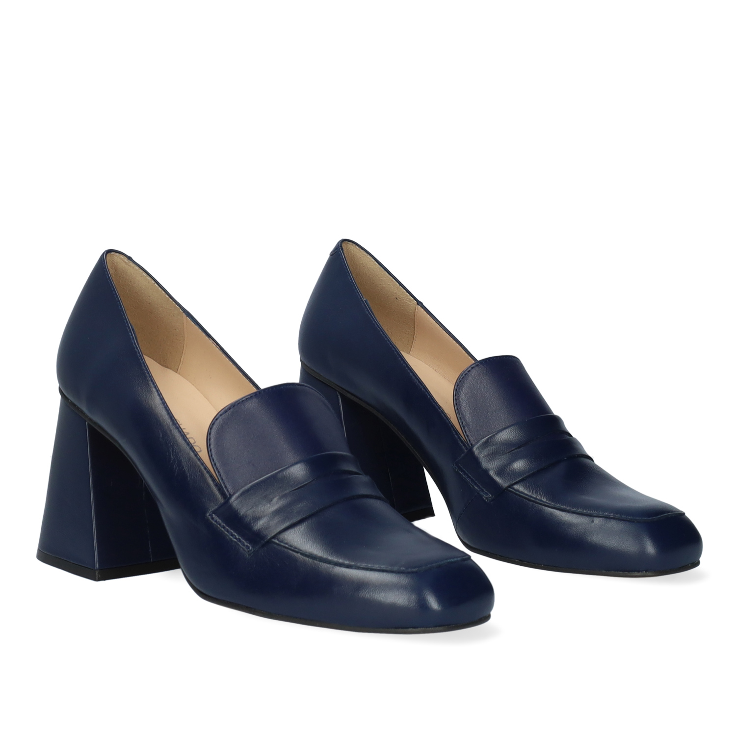 Heeled loafers in navy leather 