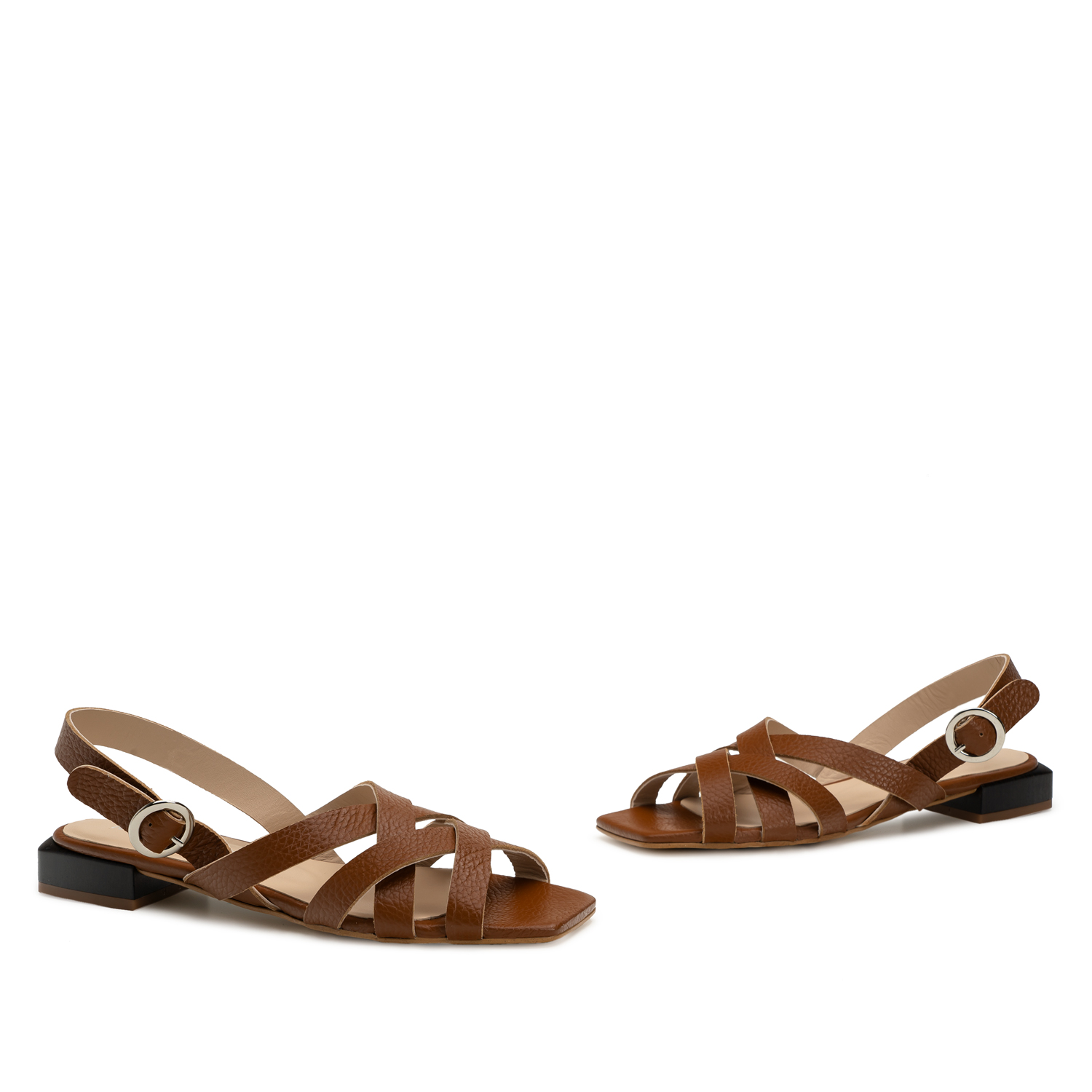 Sandals in Camel Embossed Leather 