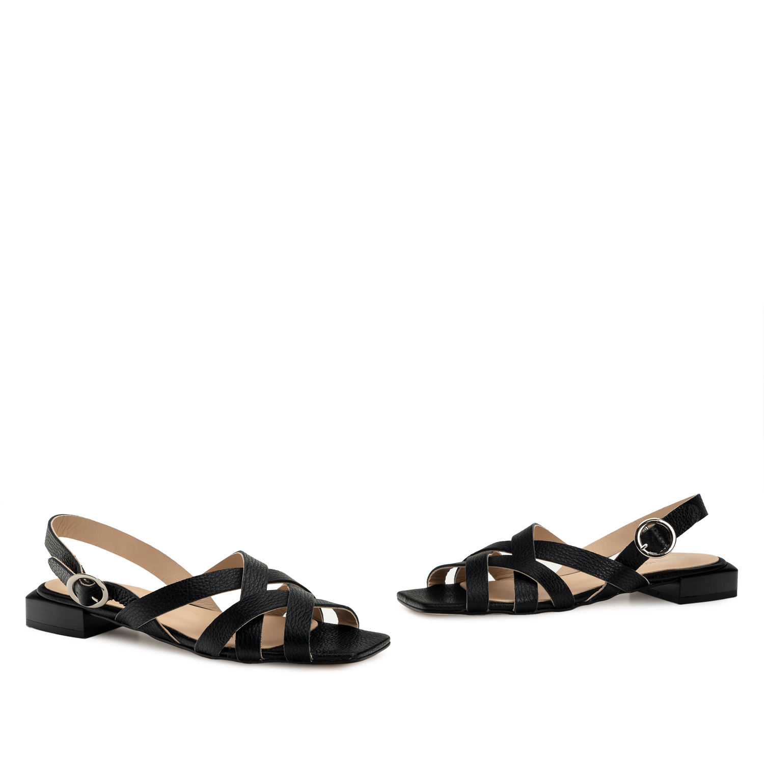 Sandals in Black Embossed Leather 