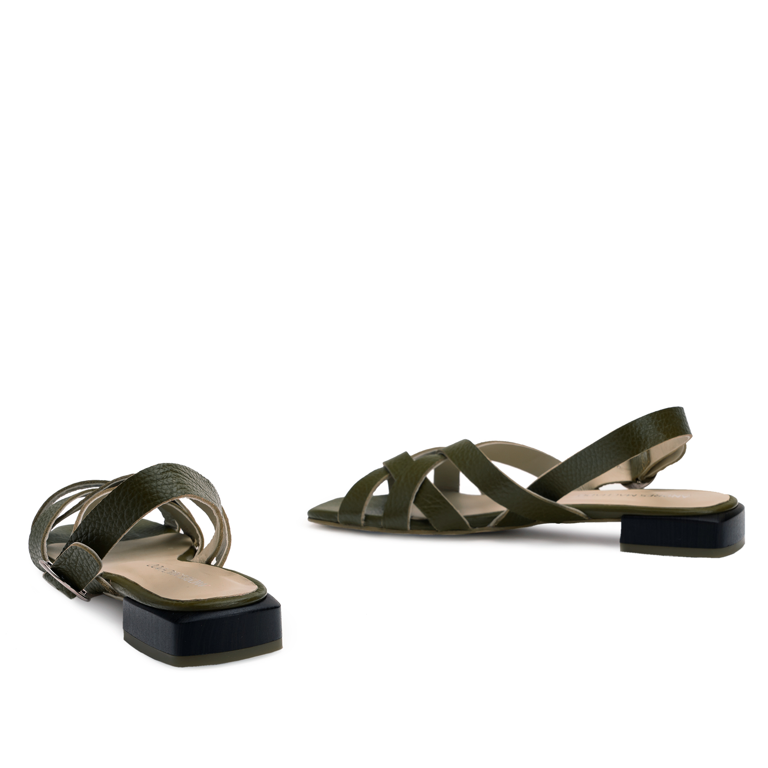 Sandals in Green Embossed Leather 