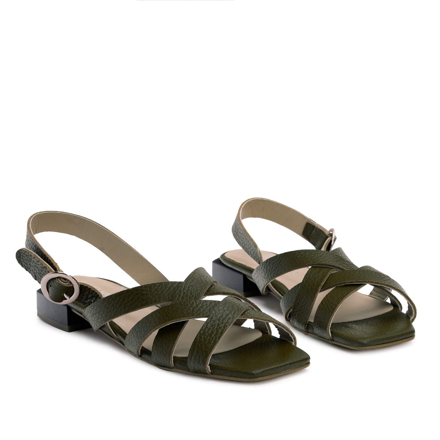 Sandals in Green Embossed Leather 