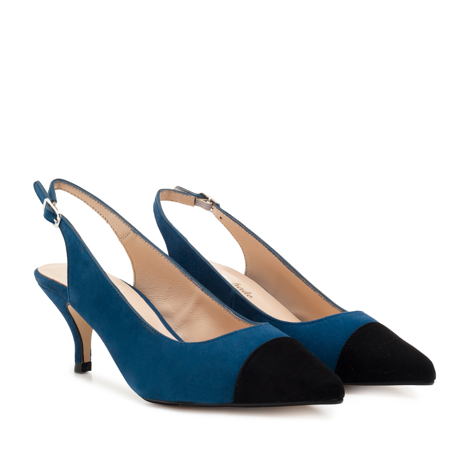 Slingback Shoes in Blue Suede Leather 
