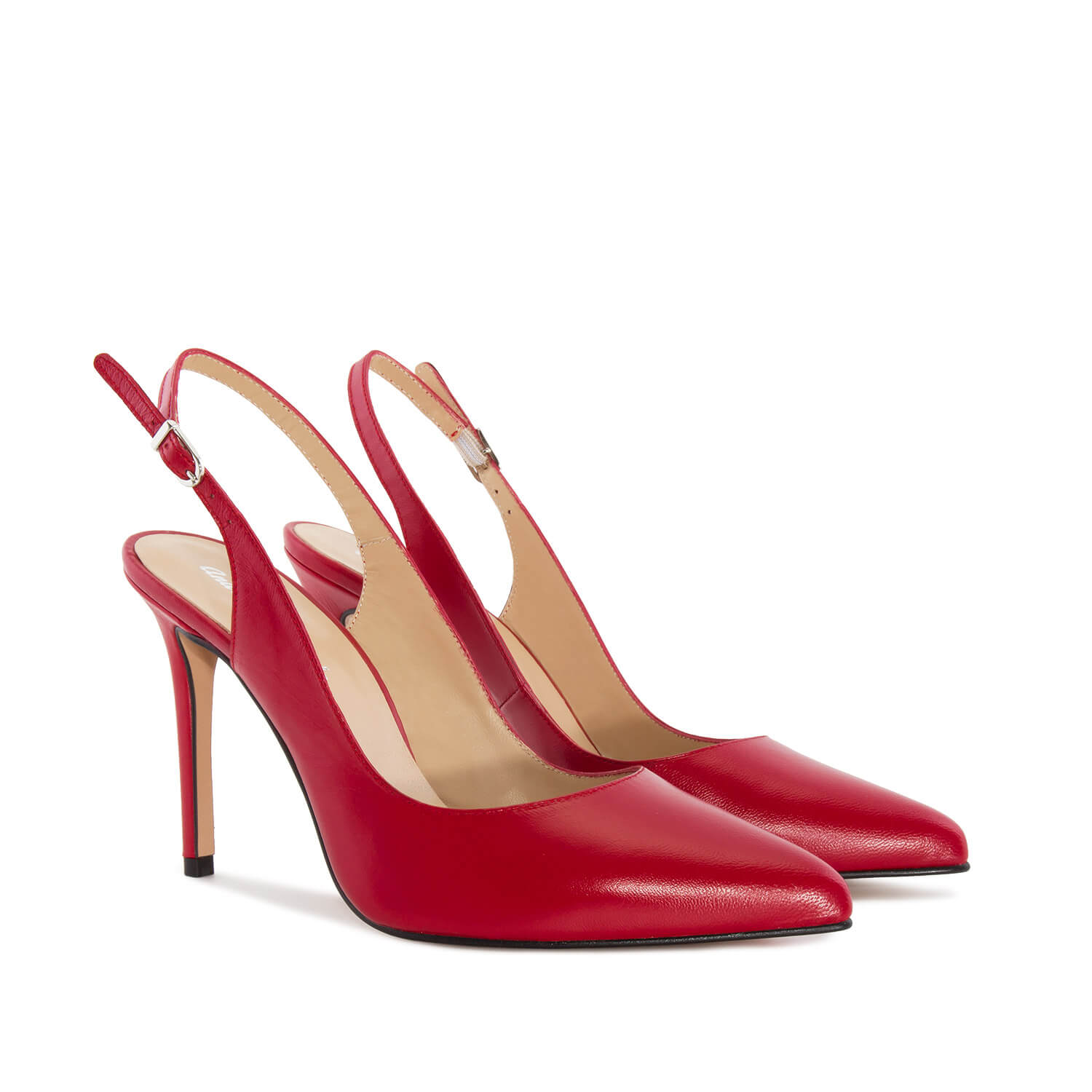 Fine Toe Slingback Shoes in Red Leather 