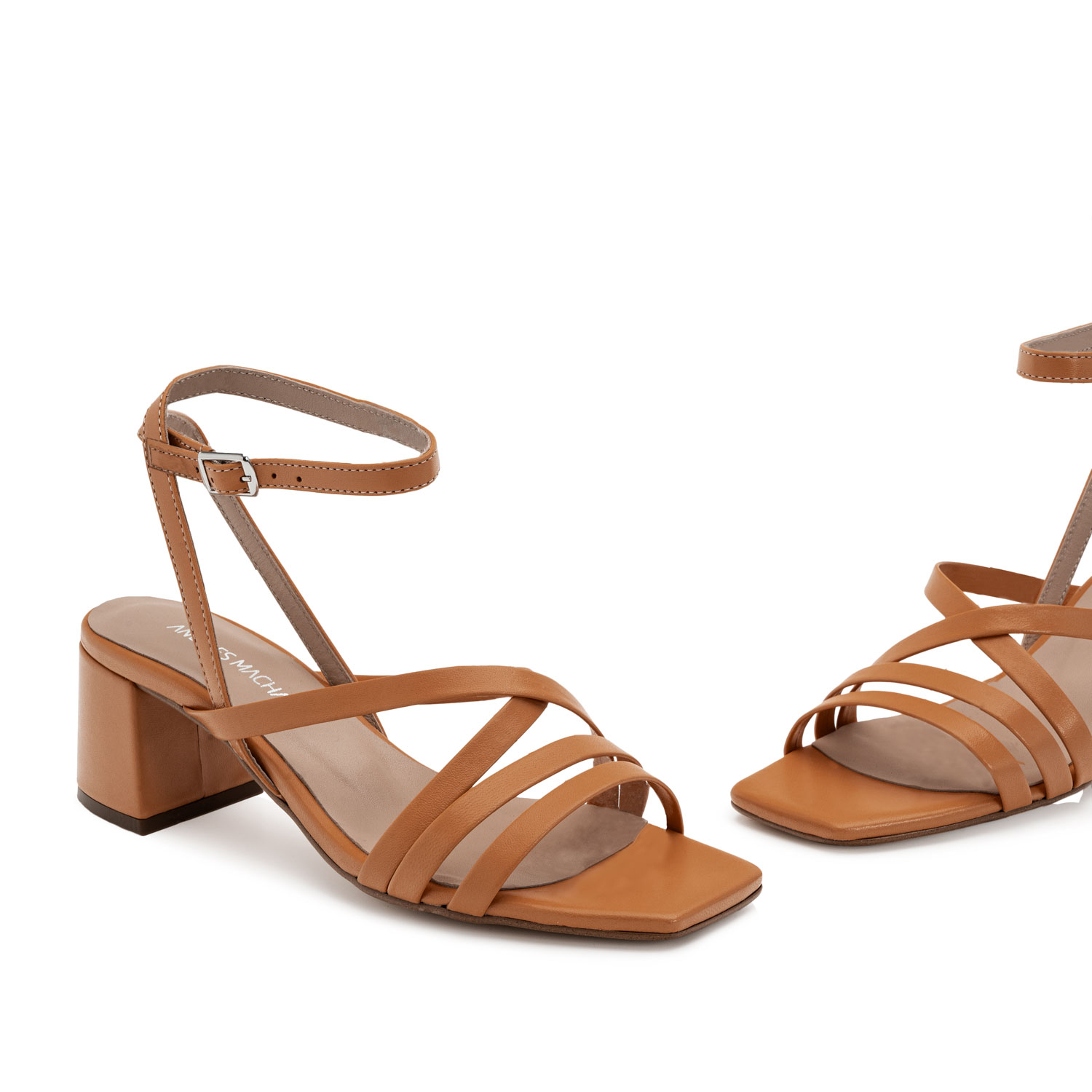 Square Toe Sandals in Brown Leather 