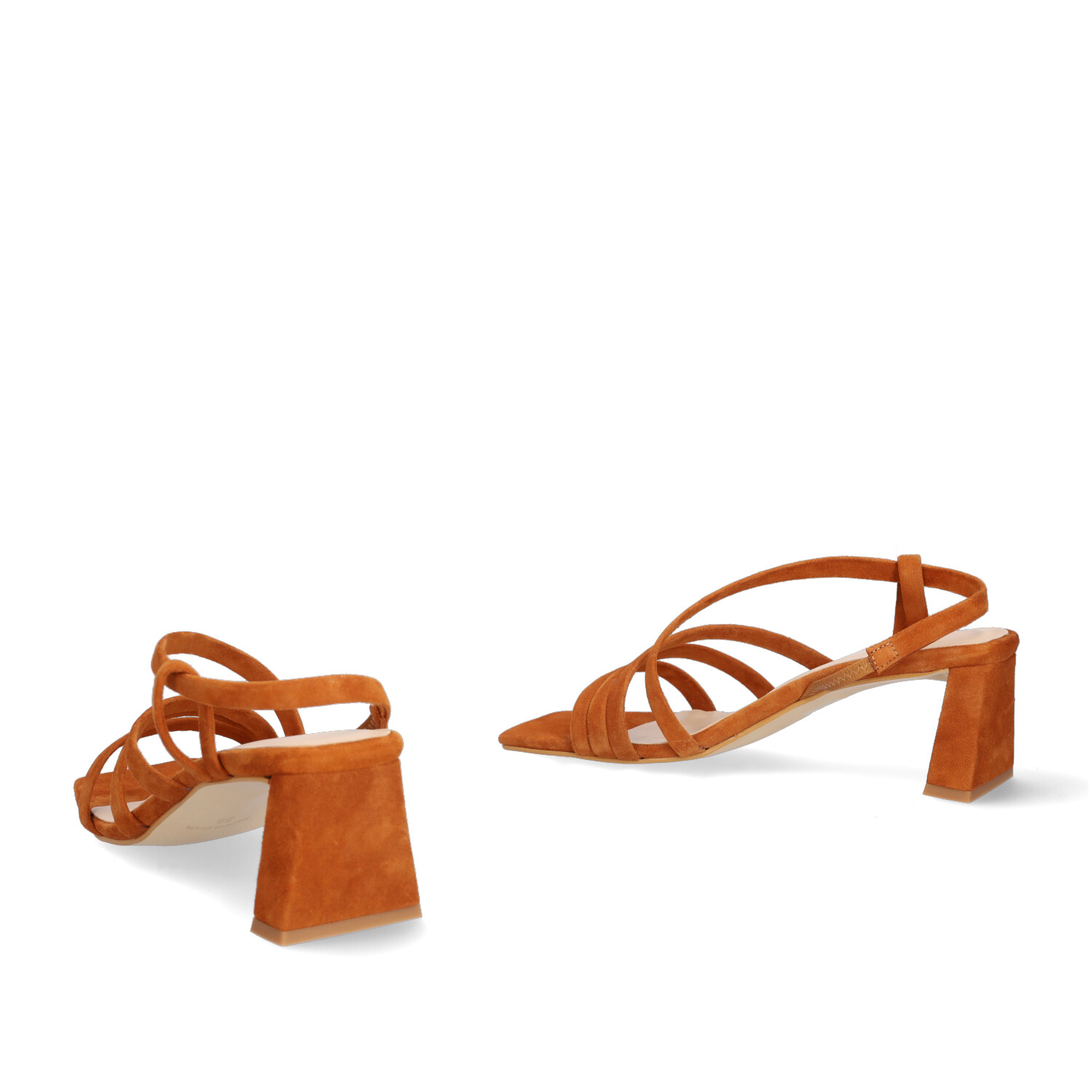 Strapped Sandals in Brown Split Leather and Square Toe 