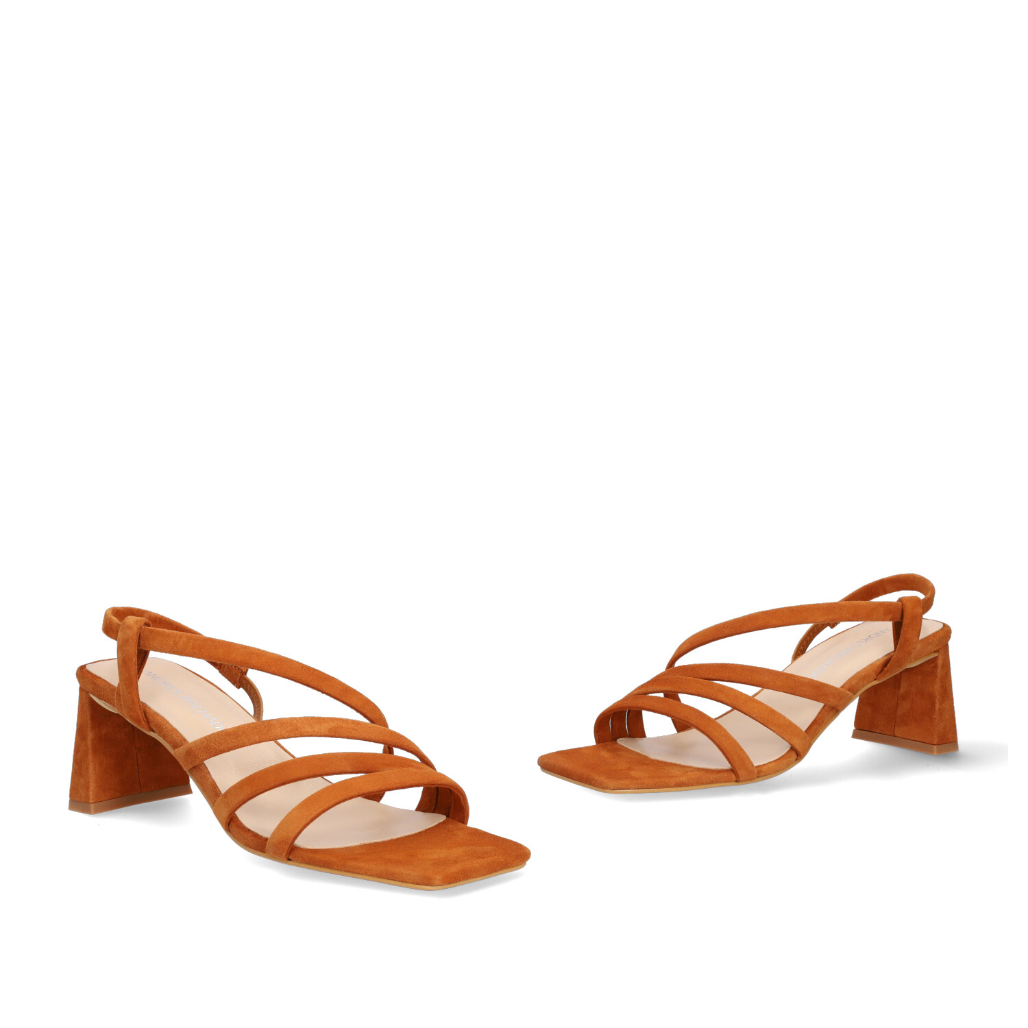 Strapped Sandals in Brown Split Leather and Square Toe 
