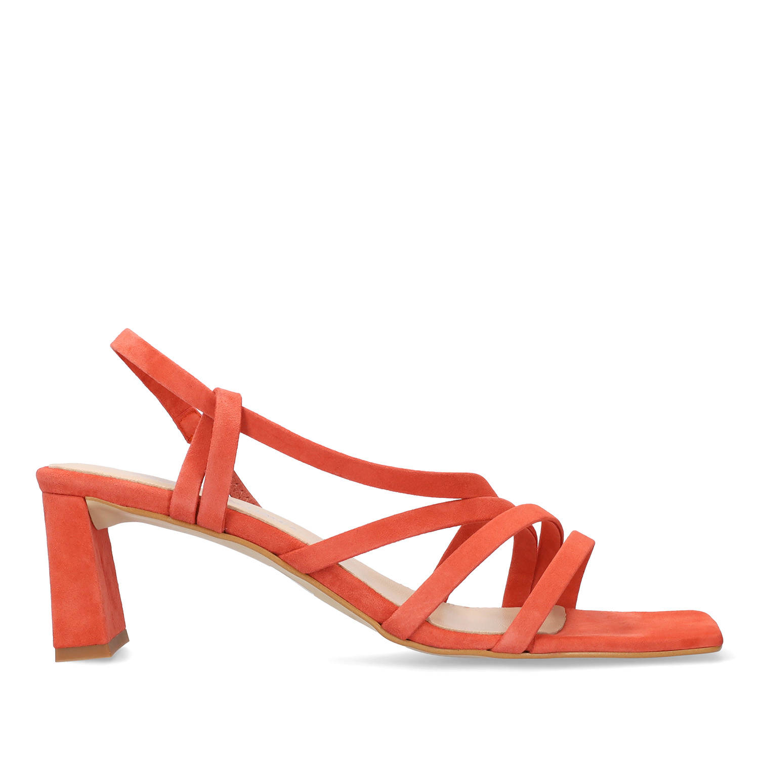 Strapped Sandals in Brick-Red Split Leather and Square Toe