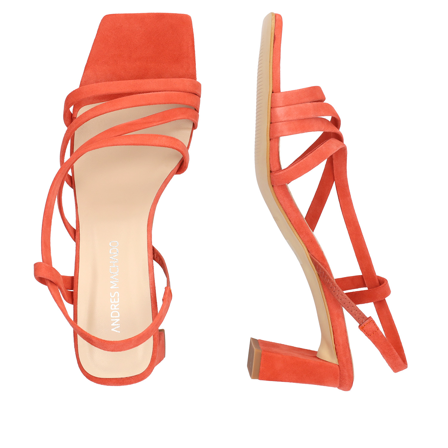 Strapped Sandals in Brick-Red Split Leather and Square Toe 