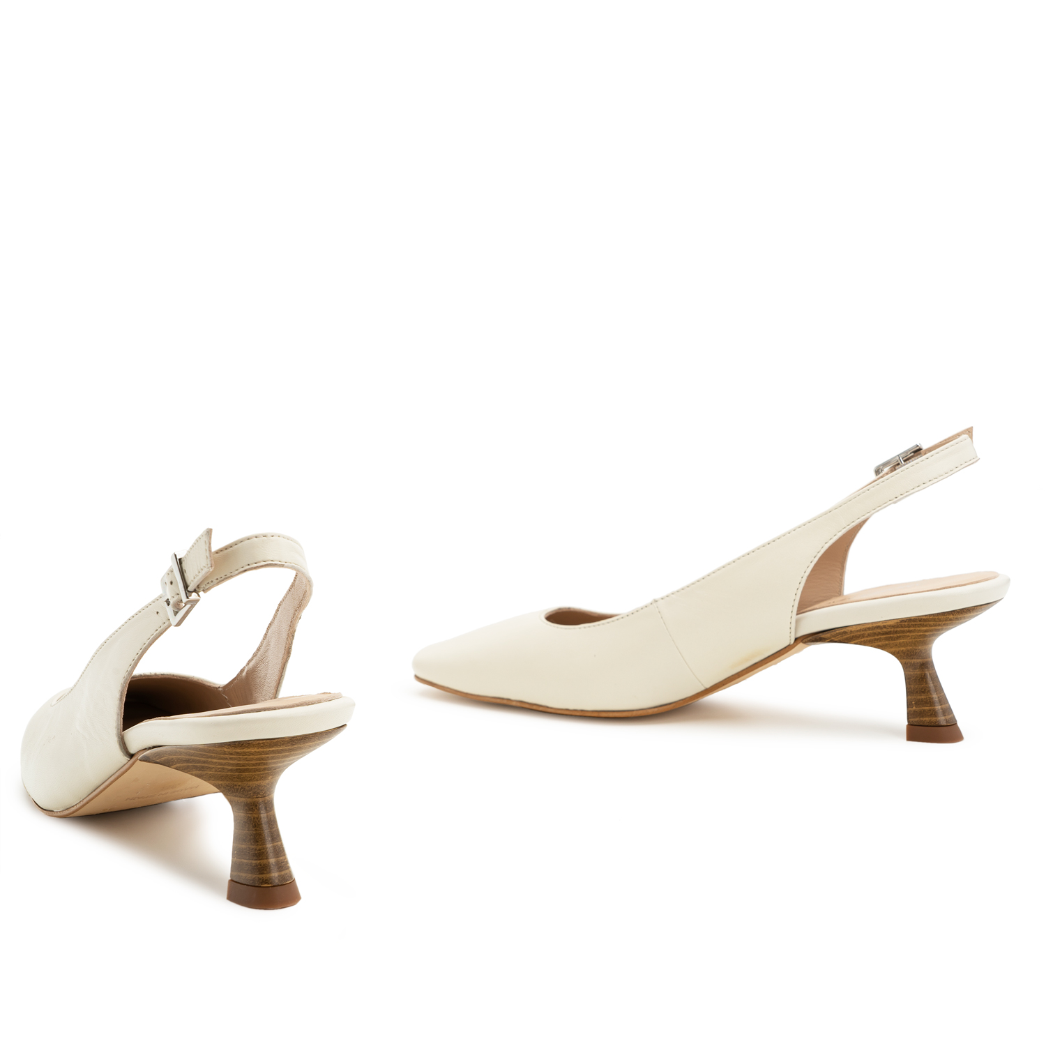 Slingback High Heels in Off White Leather 