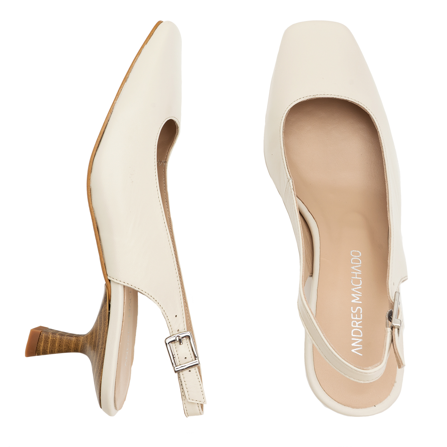 Slingback High Heels in Off White Leather 