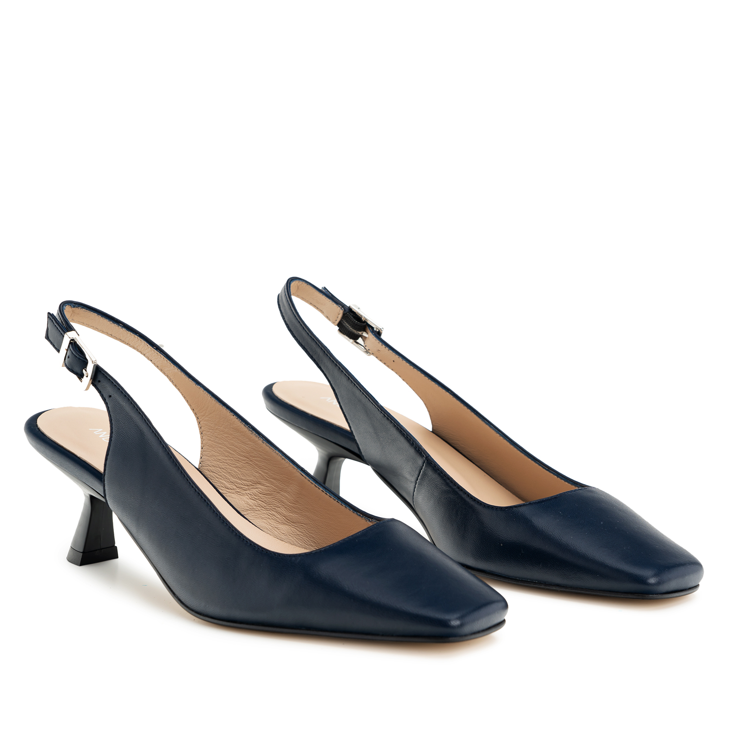 Slingback High Heels in Navy Leather 