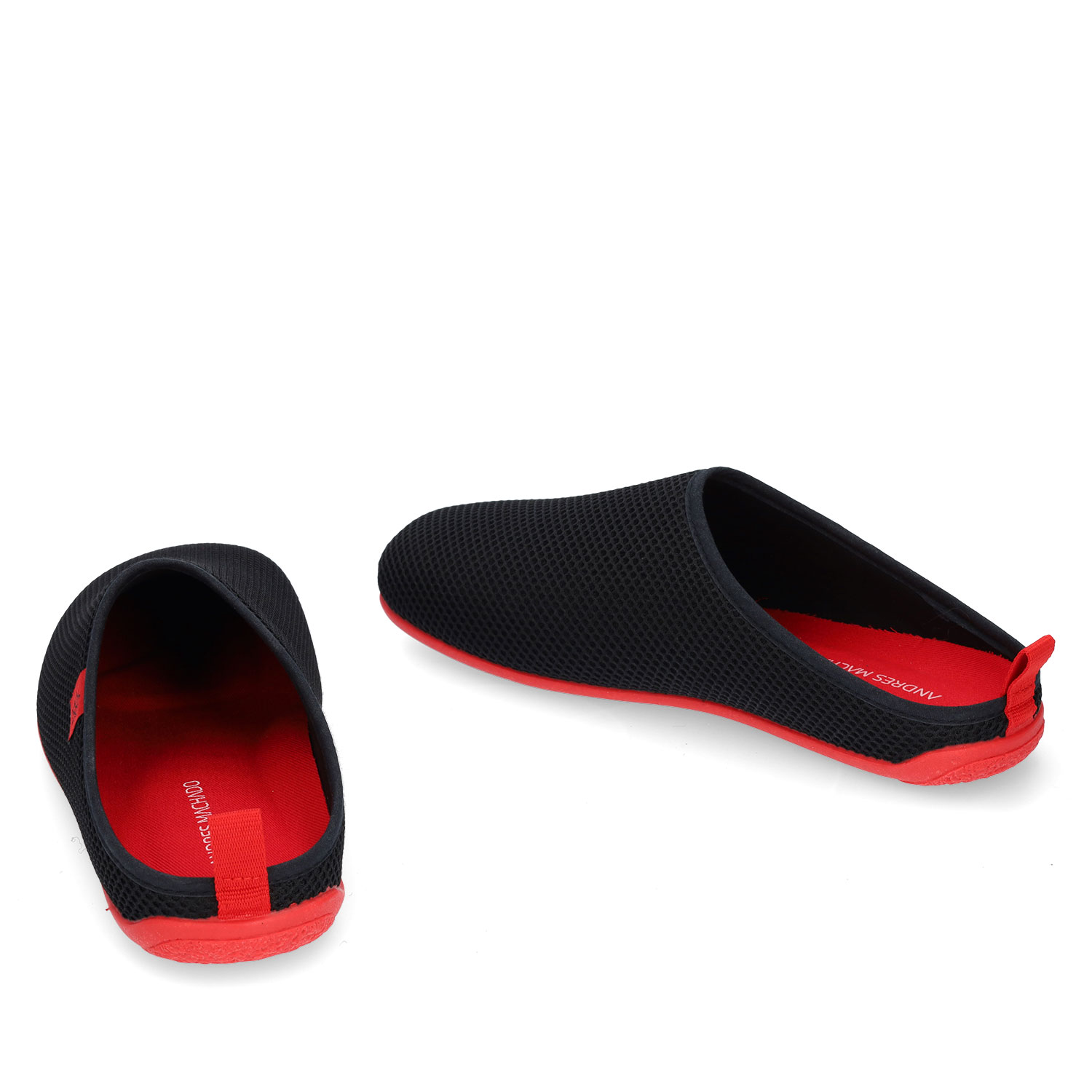 Spring/ Summer Unisex Slippers in Black mesh with Red outsole 