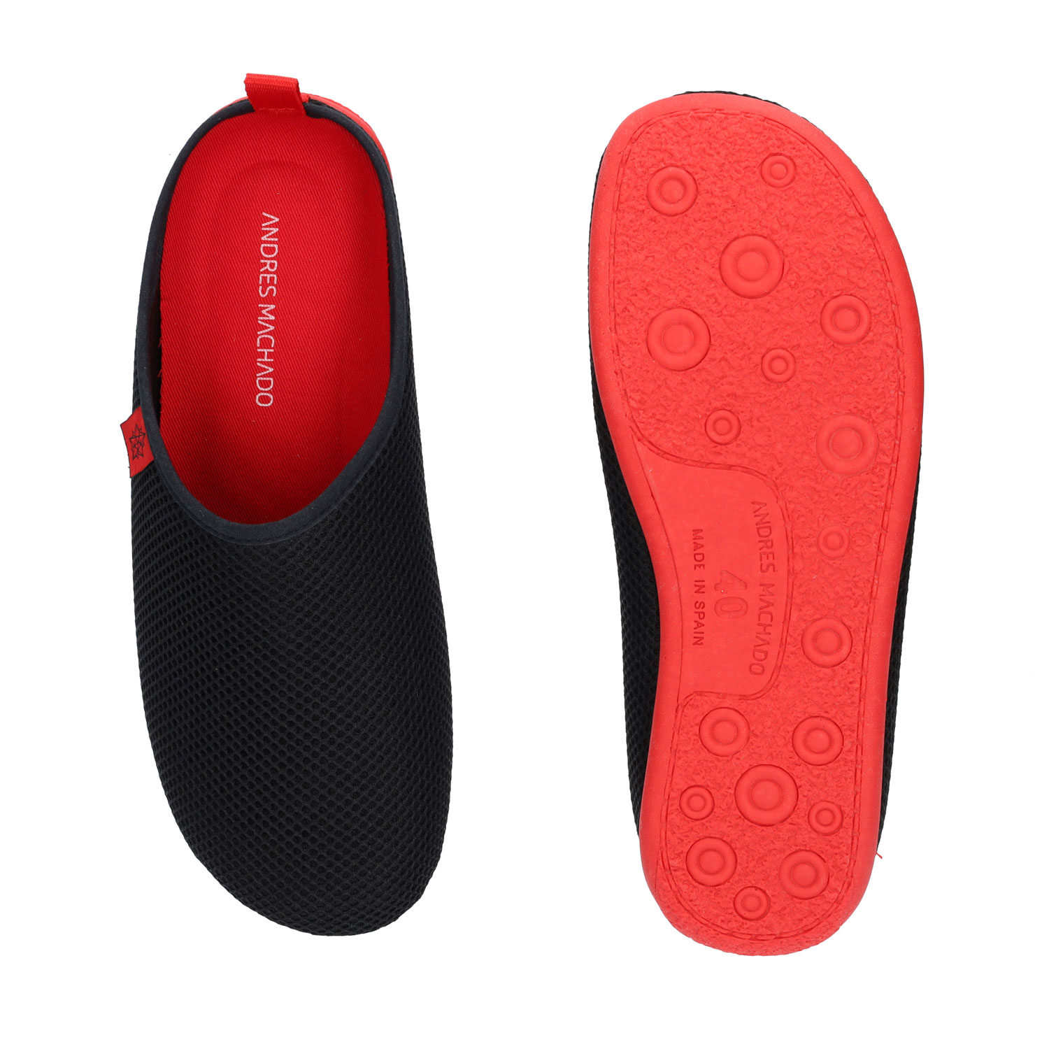 Spring/ Summer Unisex Slippers in Black mesh with Red outsole 
