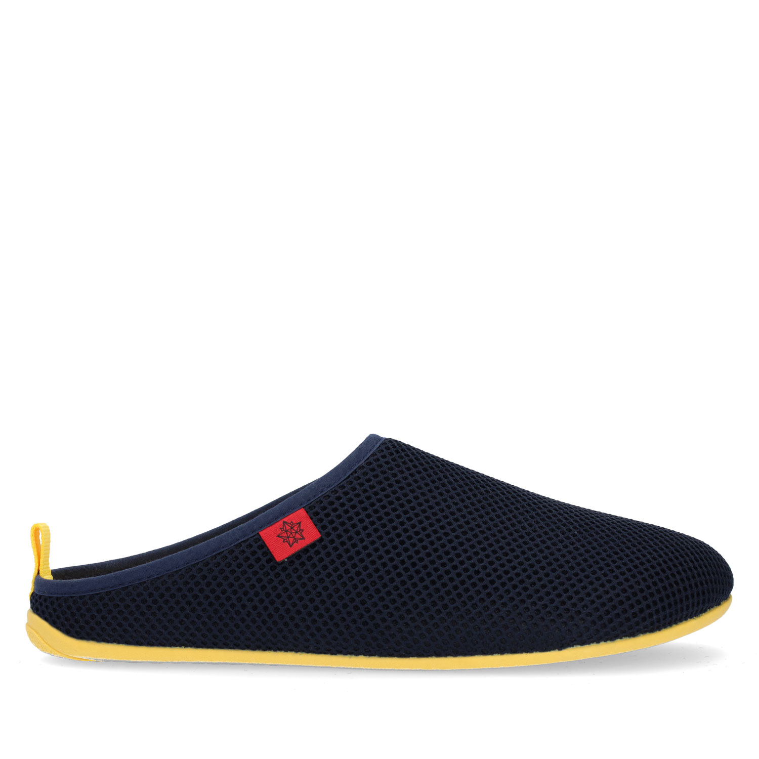 Spring/ Summer Unisex Slippers in Navy mesh with Yellow outsole 