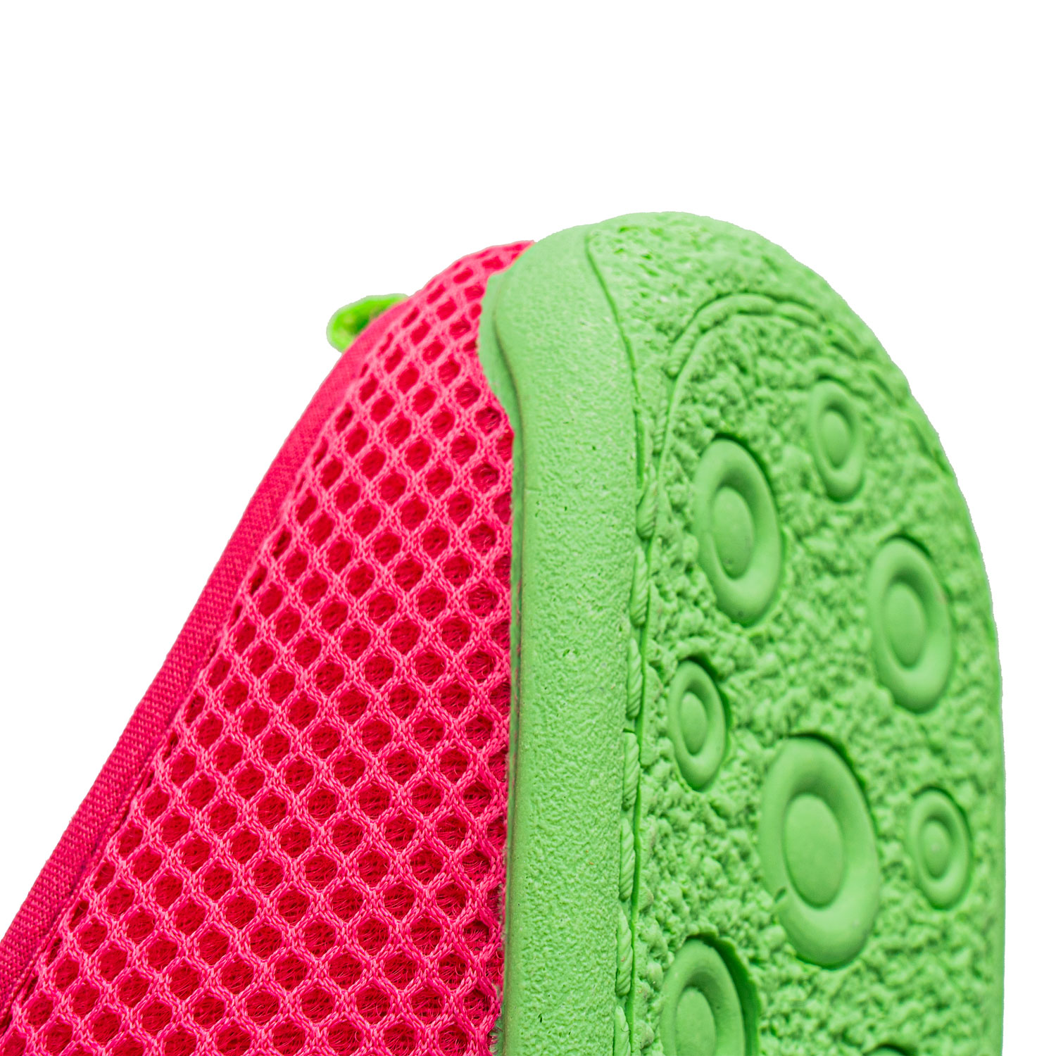 Spring/ Summer Unisex Slippers in Fuchsia mesh with Green outsole 