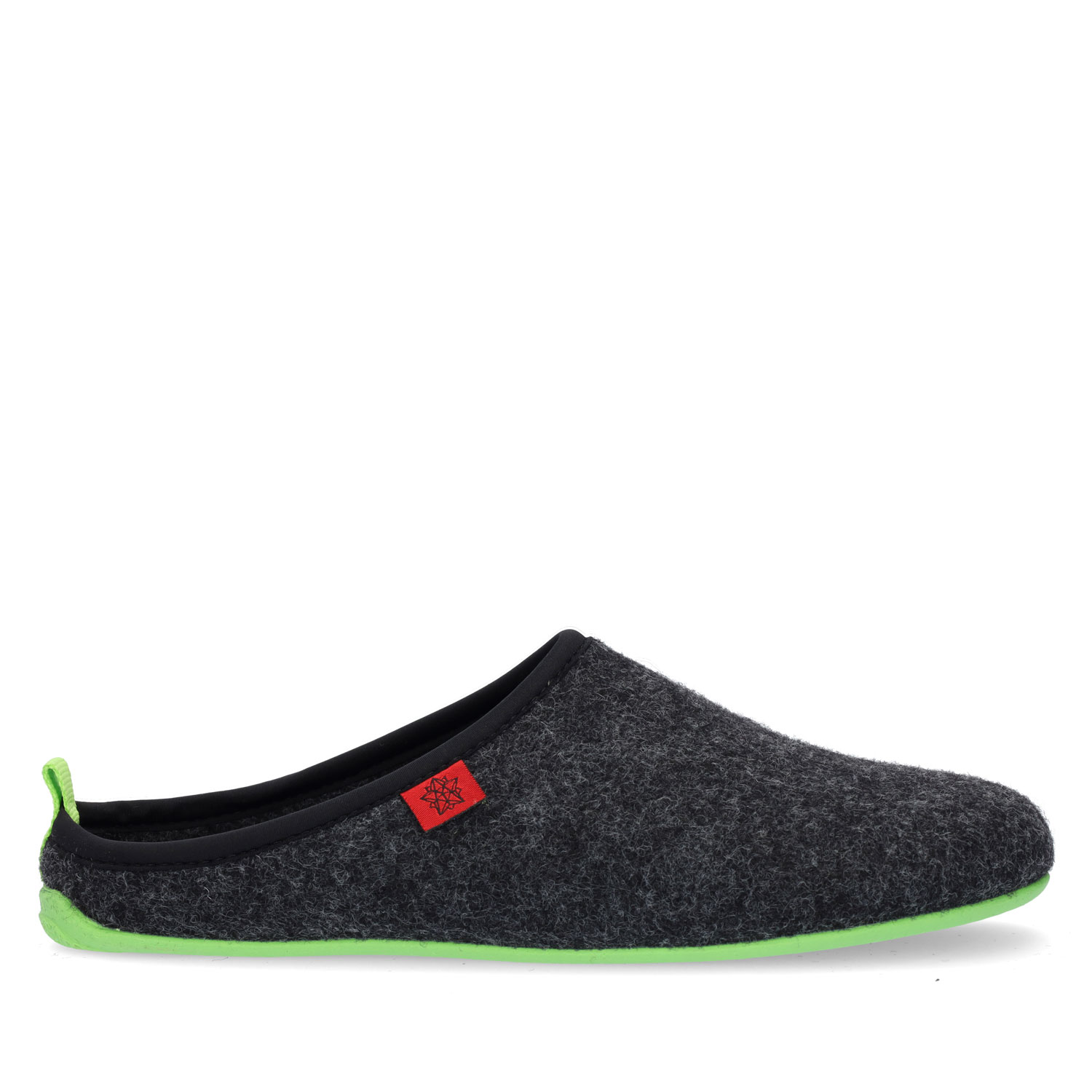 Unisex Black Felt Slippers with Green sole 
