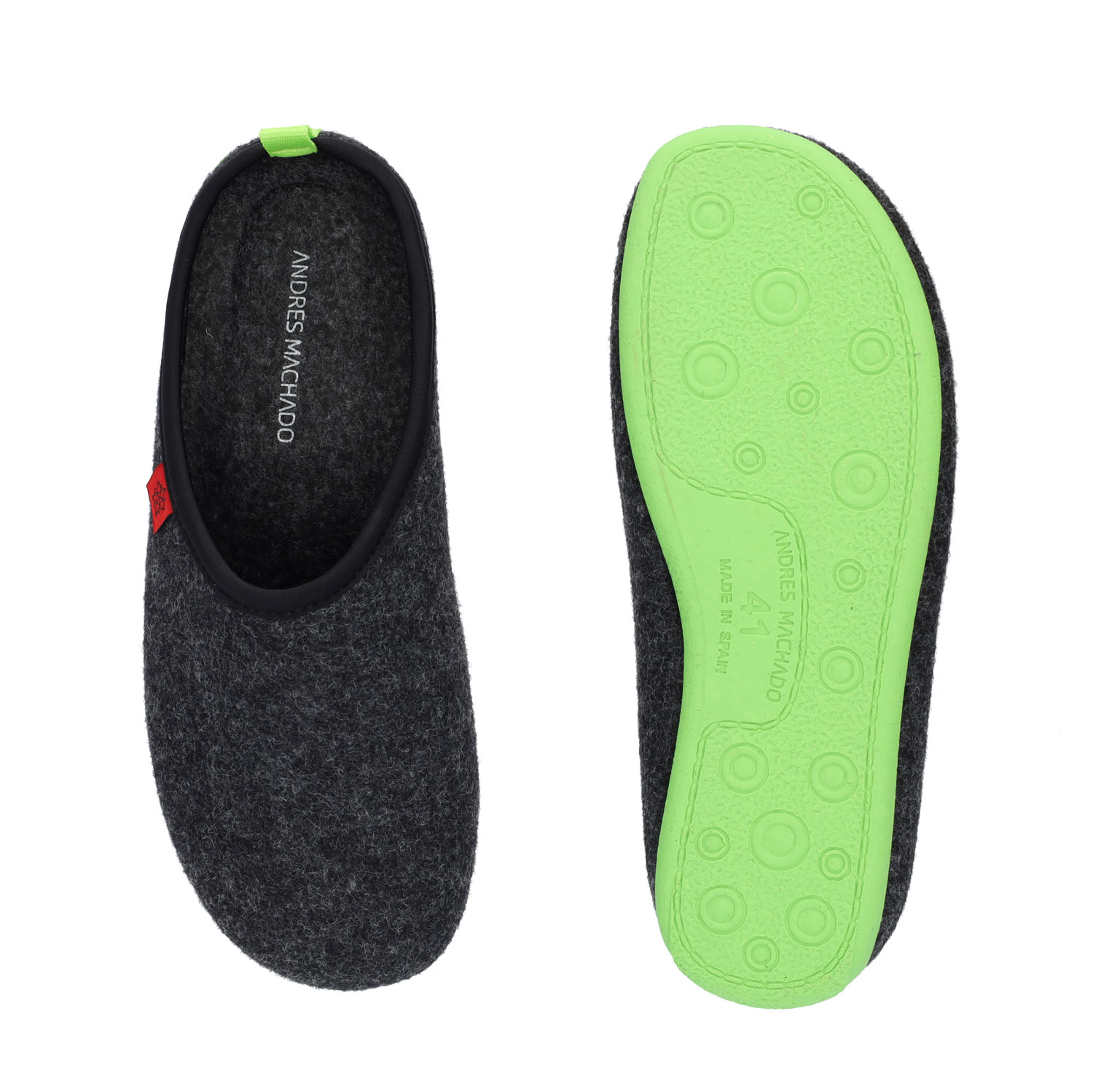 Unisex Black Felt Slippers with Green sole 