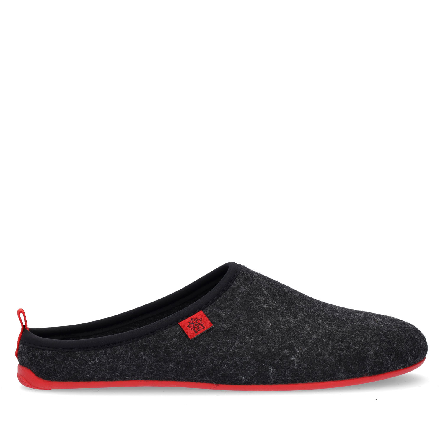 Unisex Slippers in Black felt with Red sole 