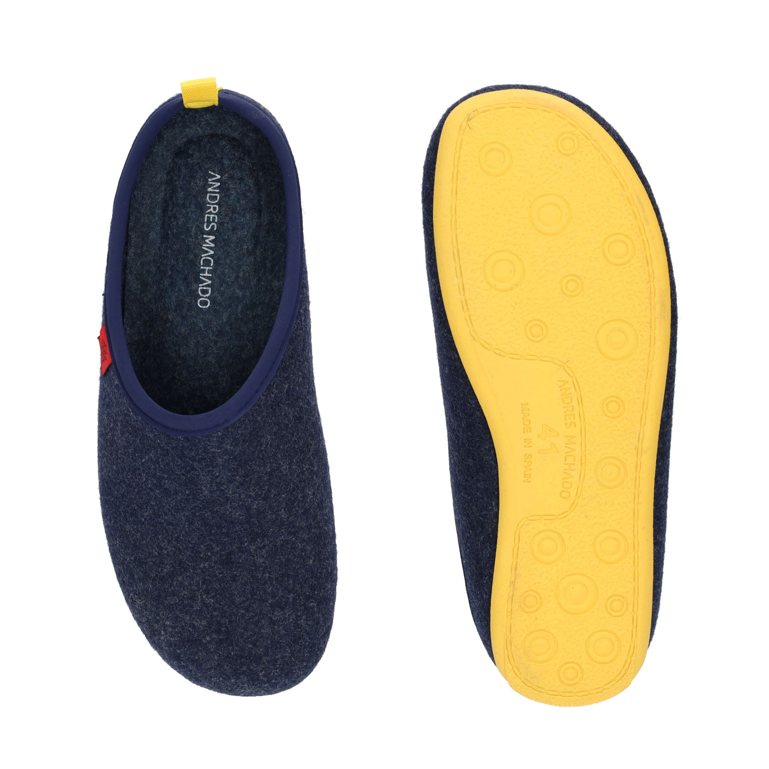 Unisex Slippers in Blue felt with Yellow sole 