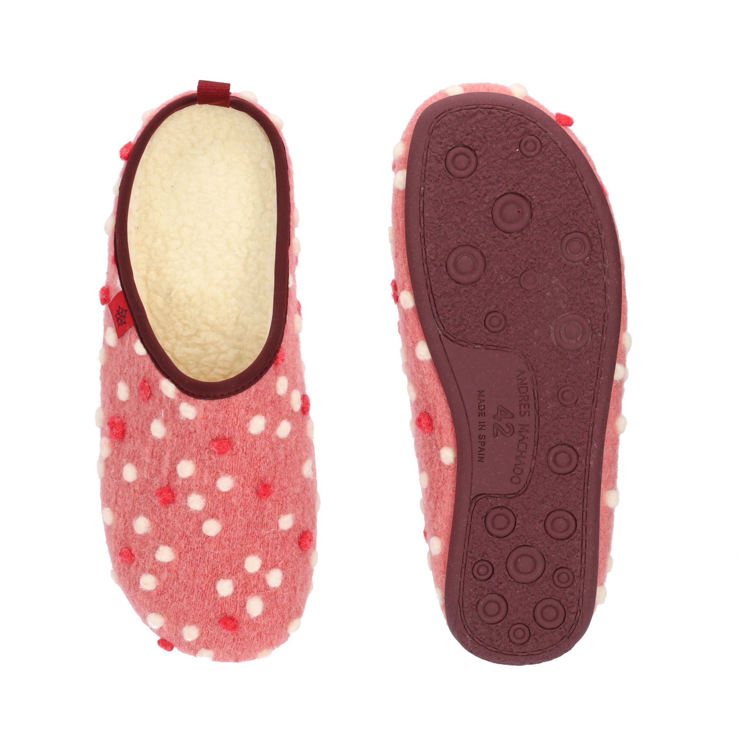 Slippers in Pink Wool with dots 