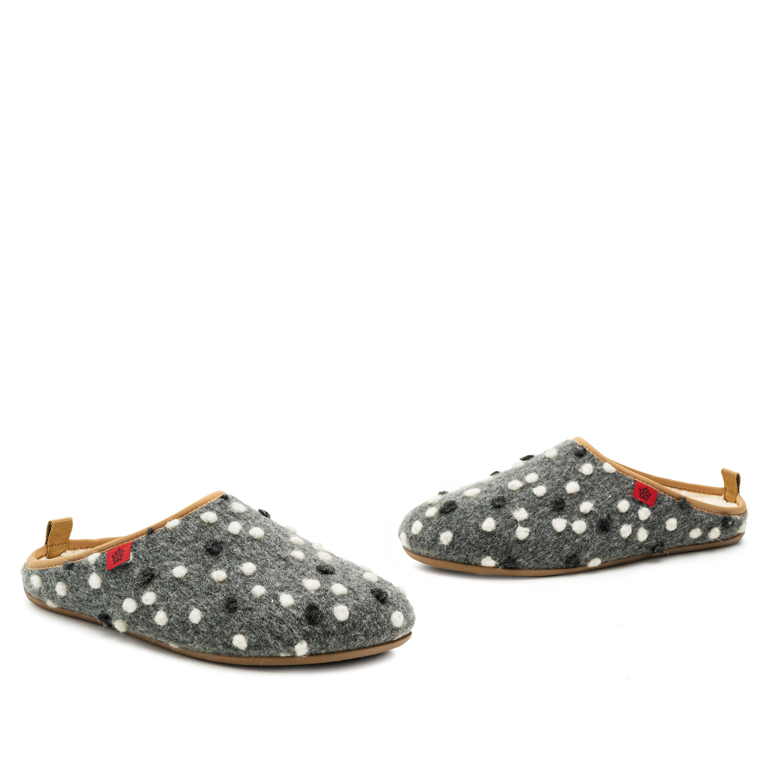 Slippers in Anthracite Wool with dots 