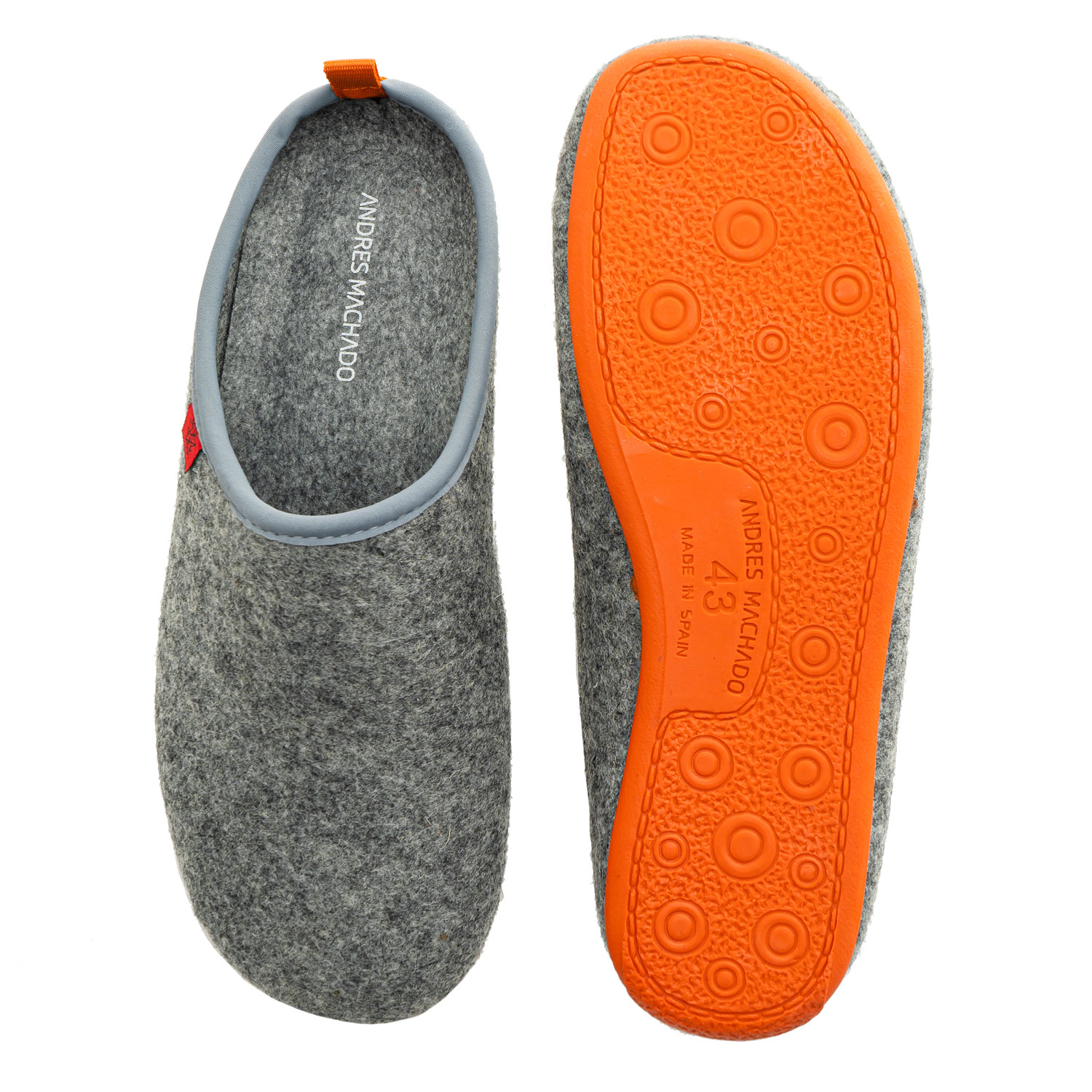 Unisex Grey Felt Slippers with Orange sole 
