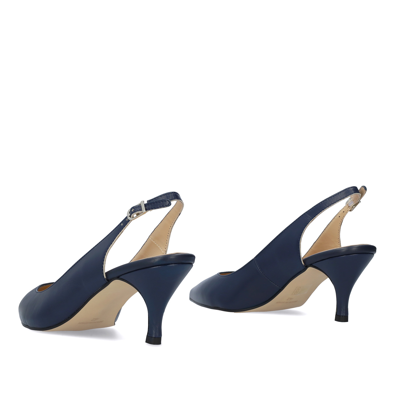 Fine Toe Slingback Shoes in Navy Leather 