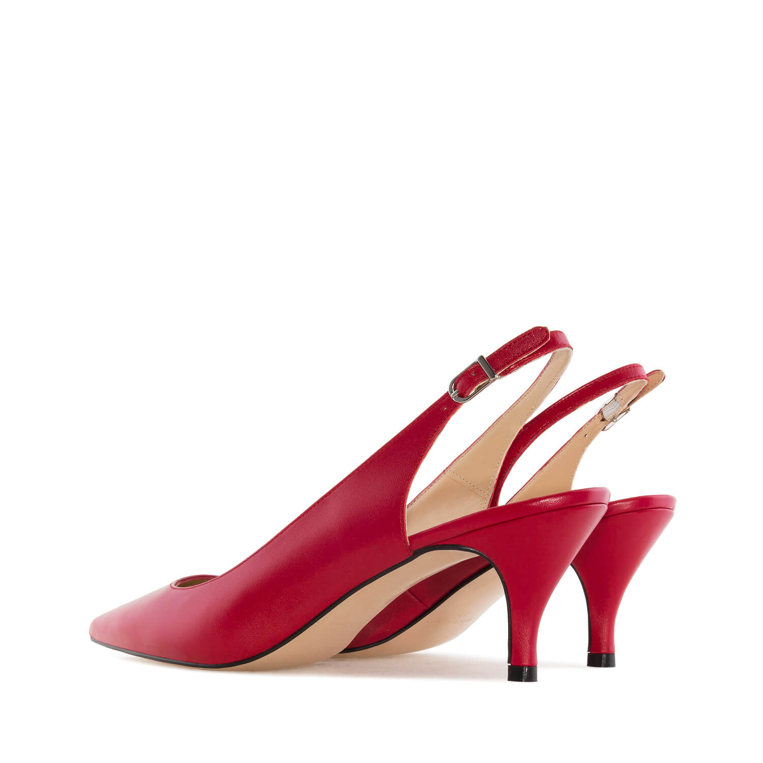 Fine Toe Slingback Shoes in Red Leather 