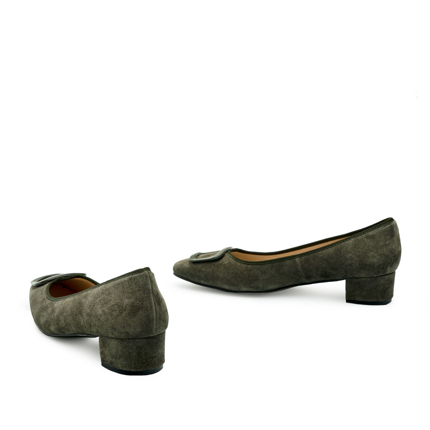 Chaussures à talons en croûte de cuir Kaki 