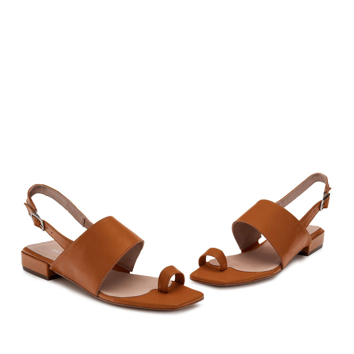 Toe Slingback Sandals in Brown Leather