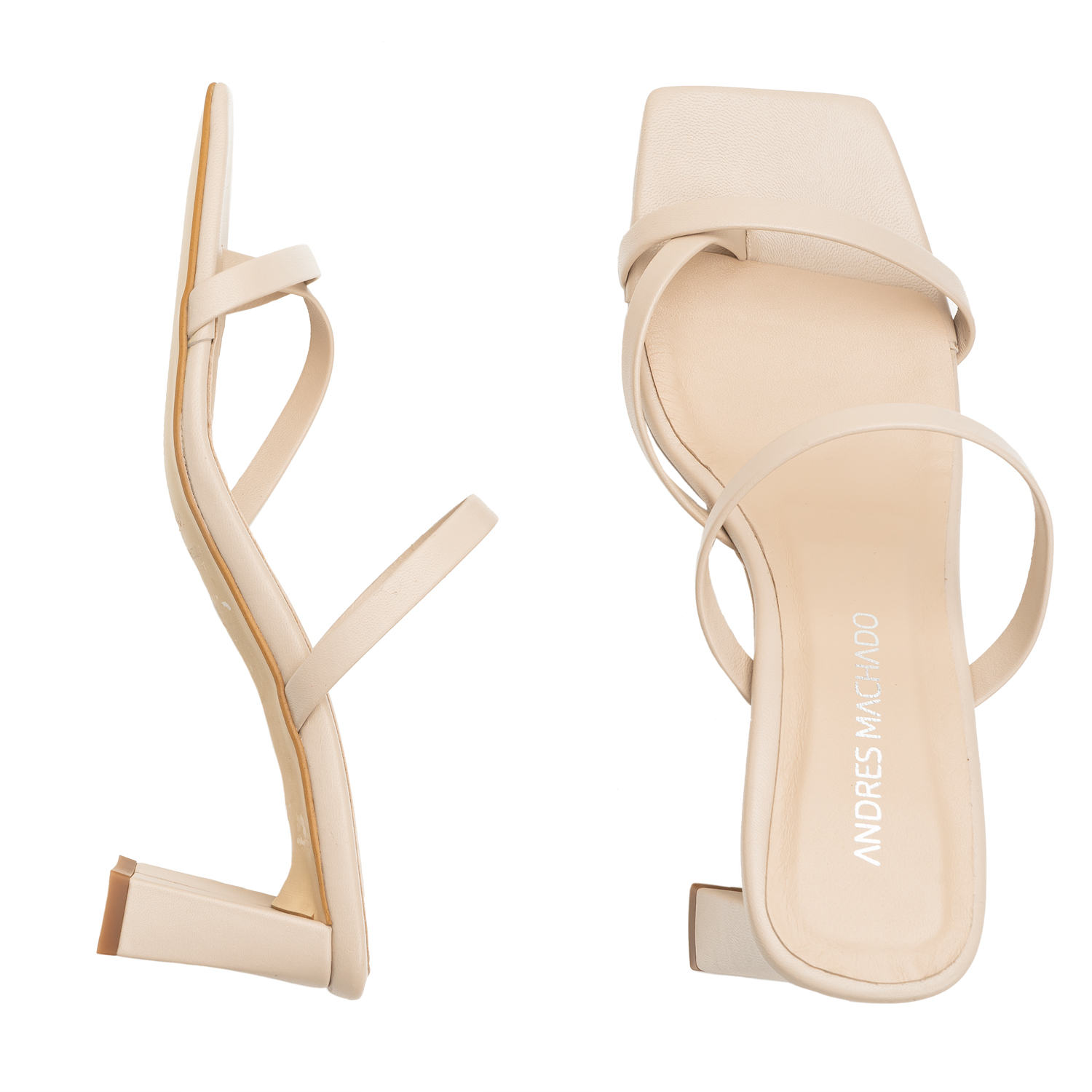 Heeled Mules in Beige Leather with Square Toe 