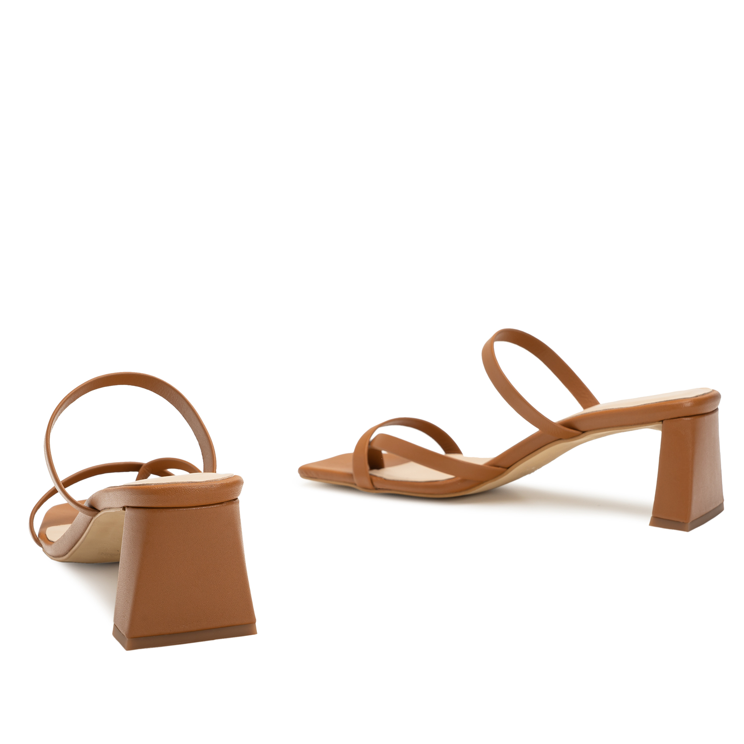 Heeled Mules in Brown Leather with Square Toe 