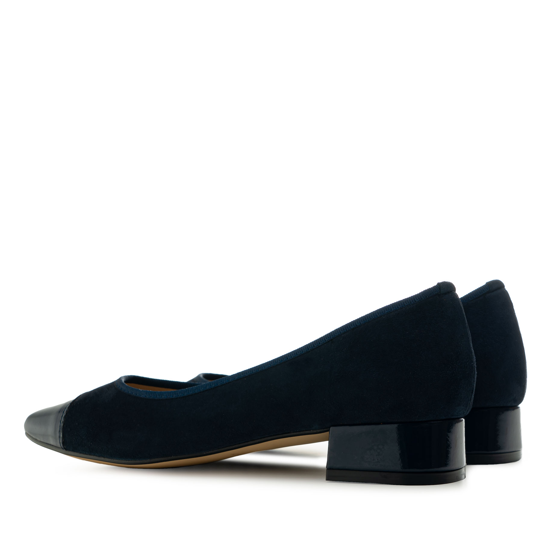 Heeled Ballet Flats in Navy Suede & Patent Leather 
