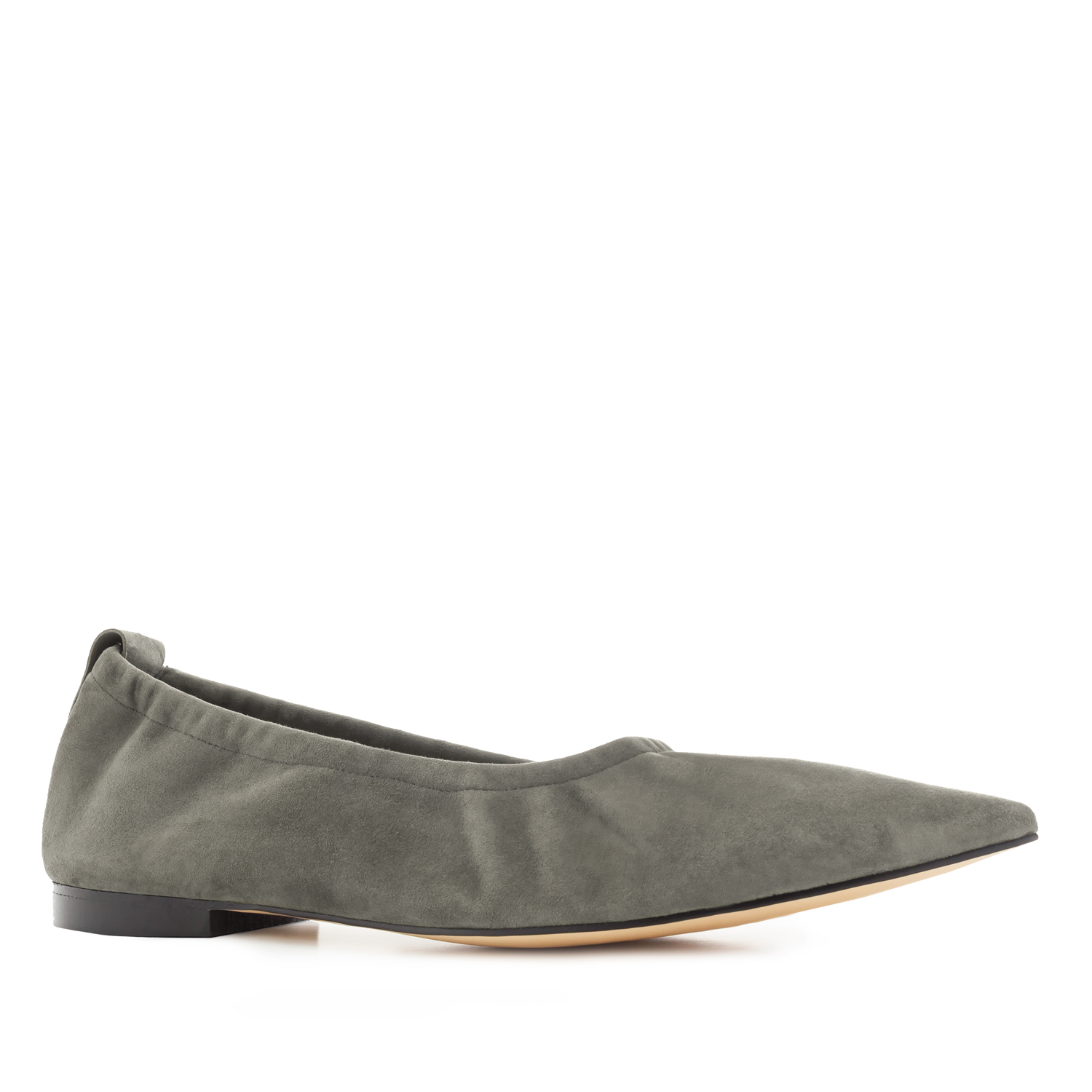 Elasticated Ballet Flats in Grey Suede Leather 