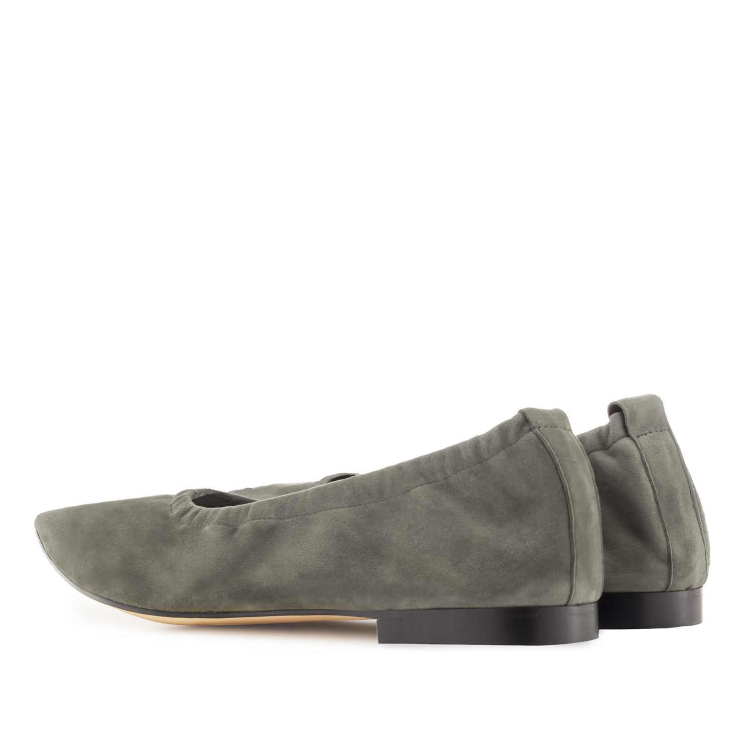 Elasticated Ballet Flats in Grey Suede Leather 