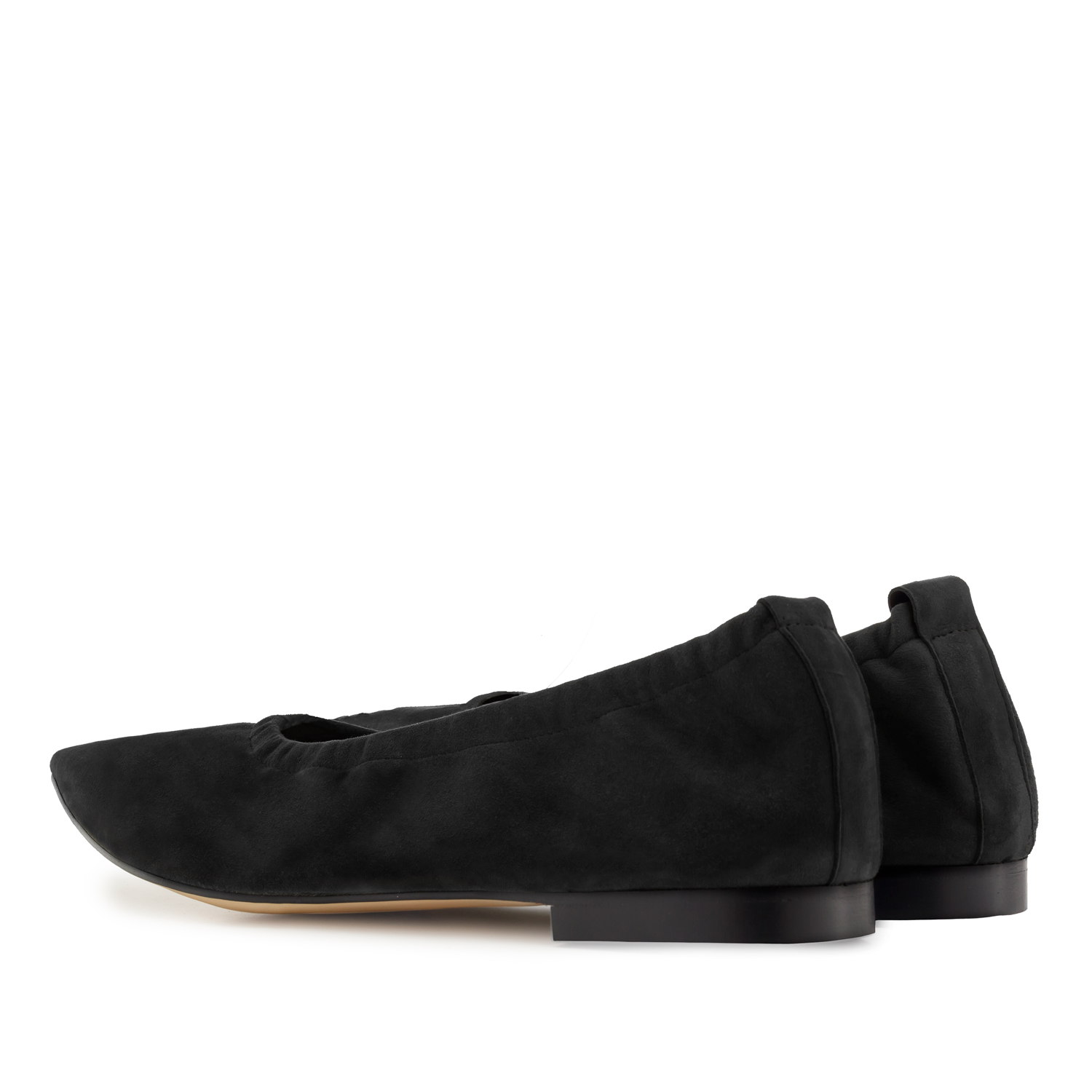 Elasticated Ballet Flats in Black Suede Leather 