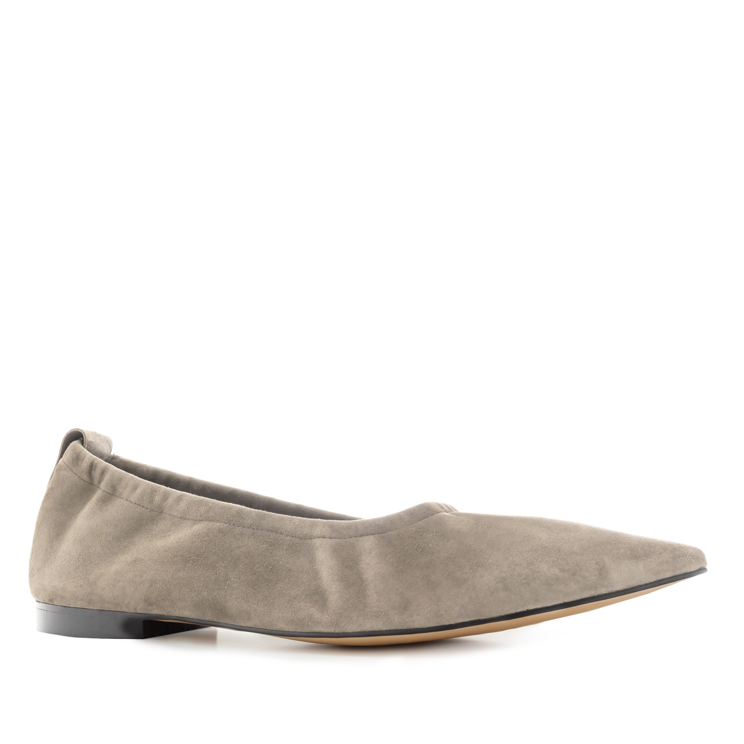 Elasticated Ballet Flats in Beige Suede Leather 