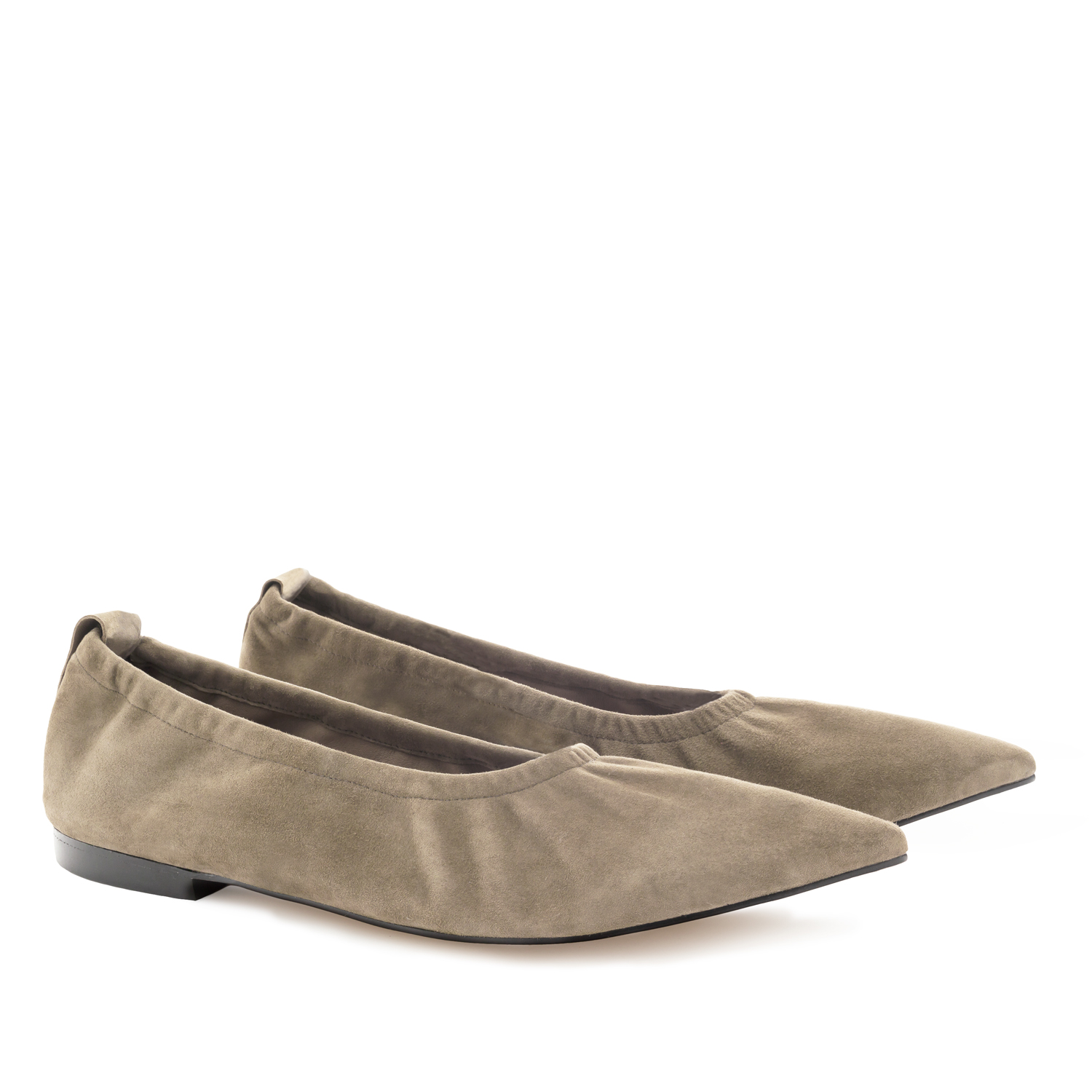 Elasticated Ballet Flats in Beige Suede Leather 
