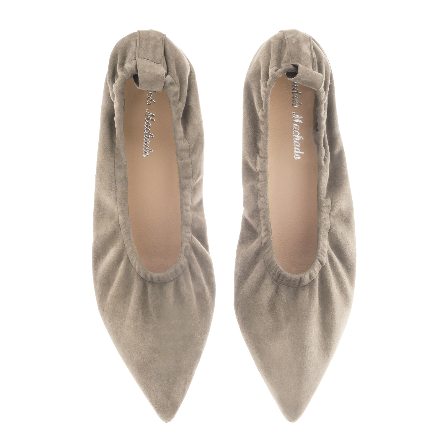 Elasticated Ballet Flats In Beige Suede Leather Exclusive Leather Collection Exclusive Women