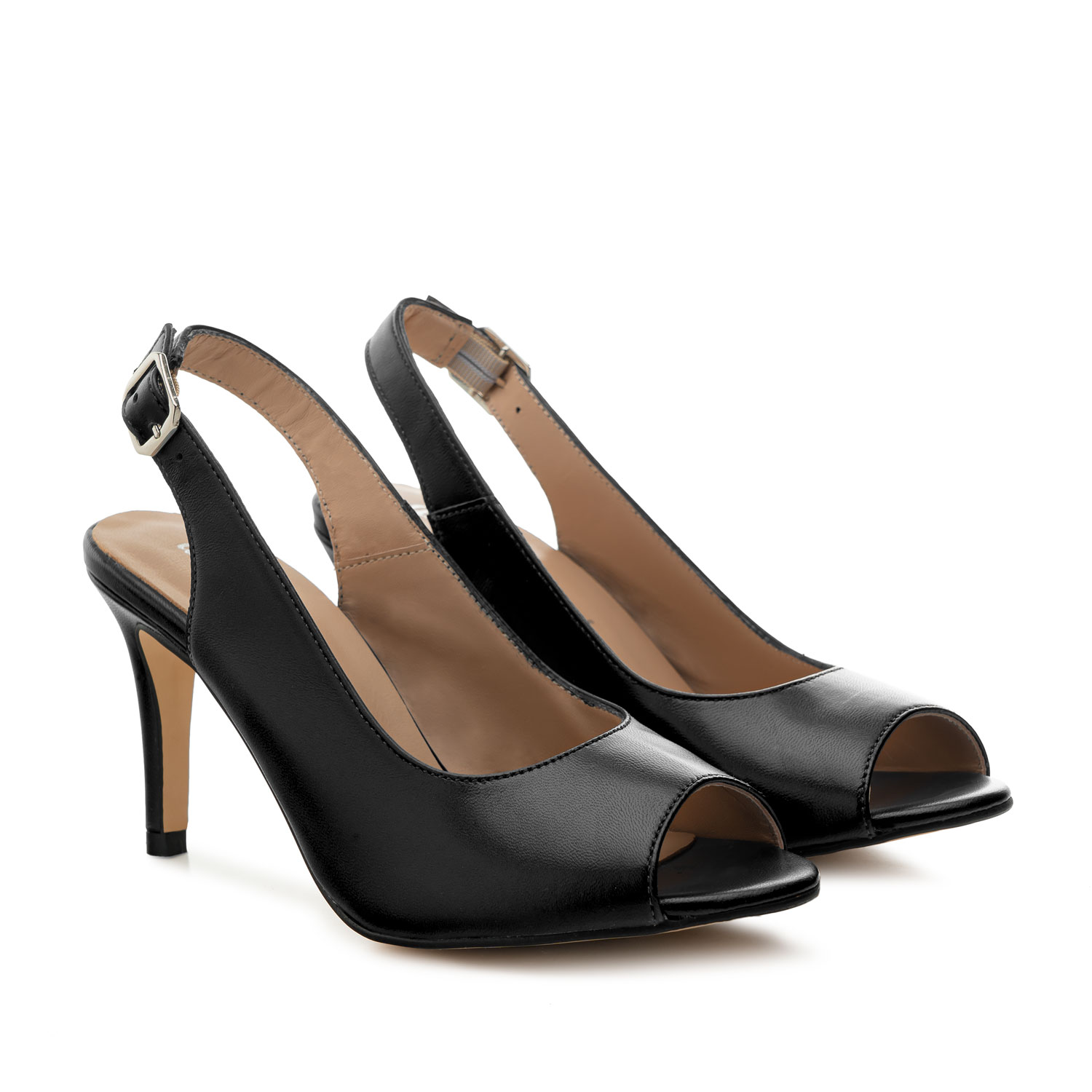 Slingback Shoes in Black Leather 