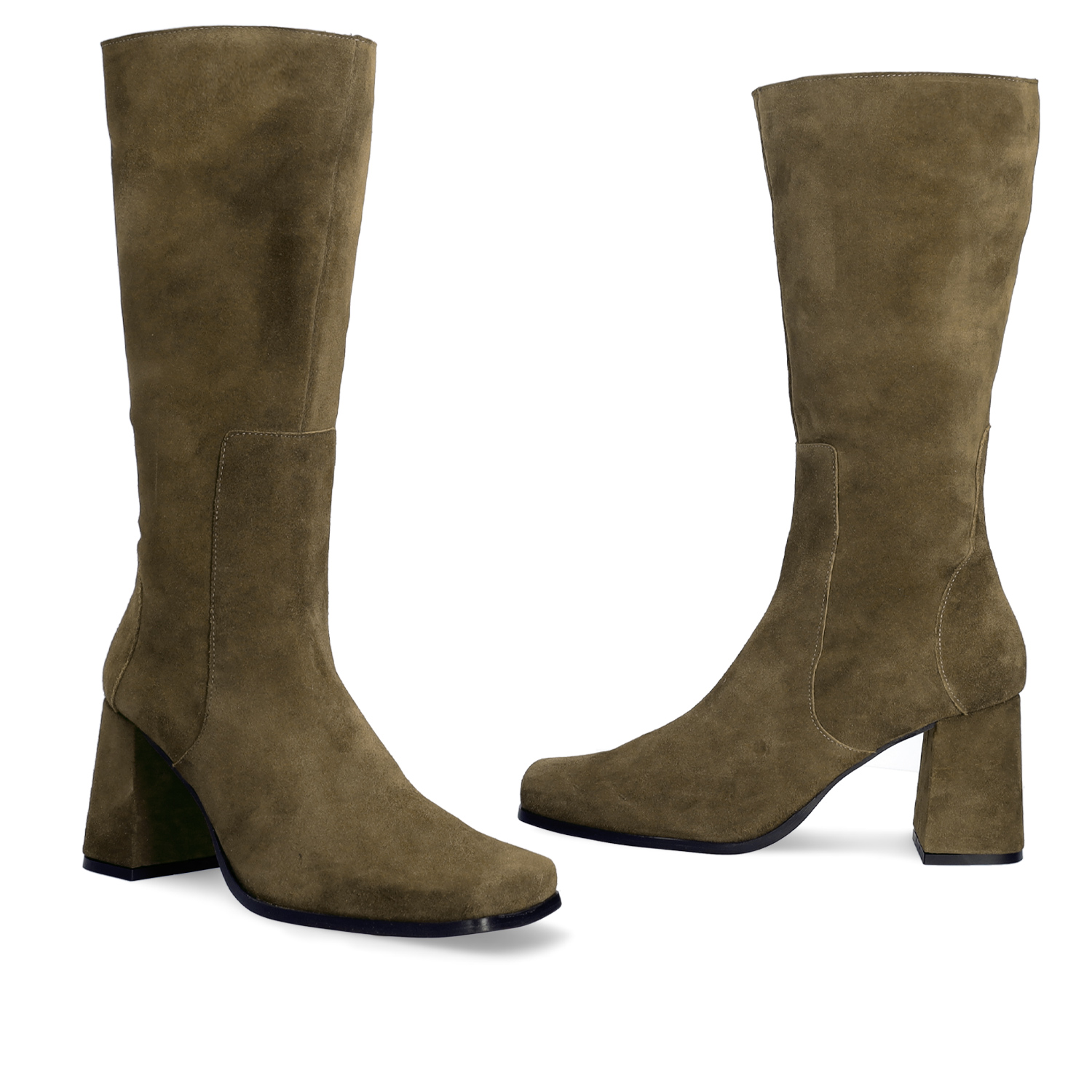 Heeled boots in kaki leather 