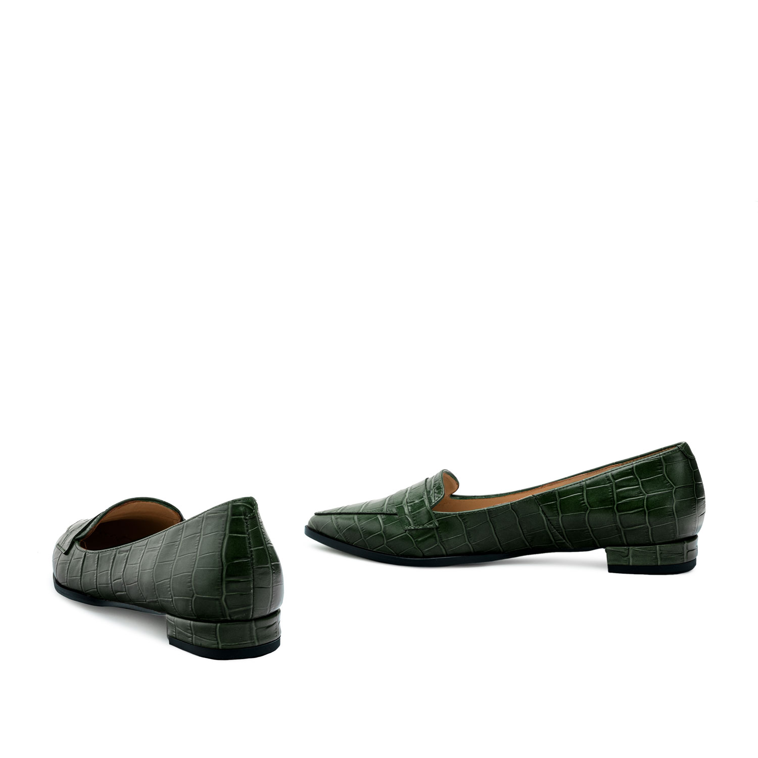 Pointed Toe Loafers in Green Croc 