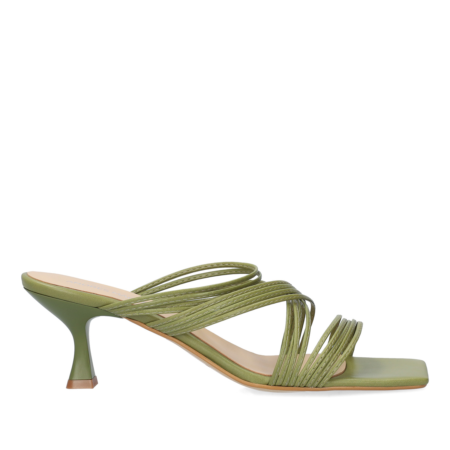 Olive green leather heeled sandals 