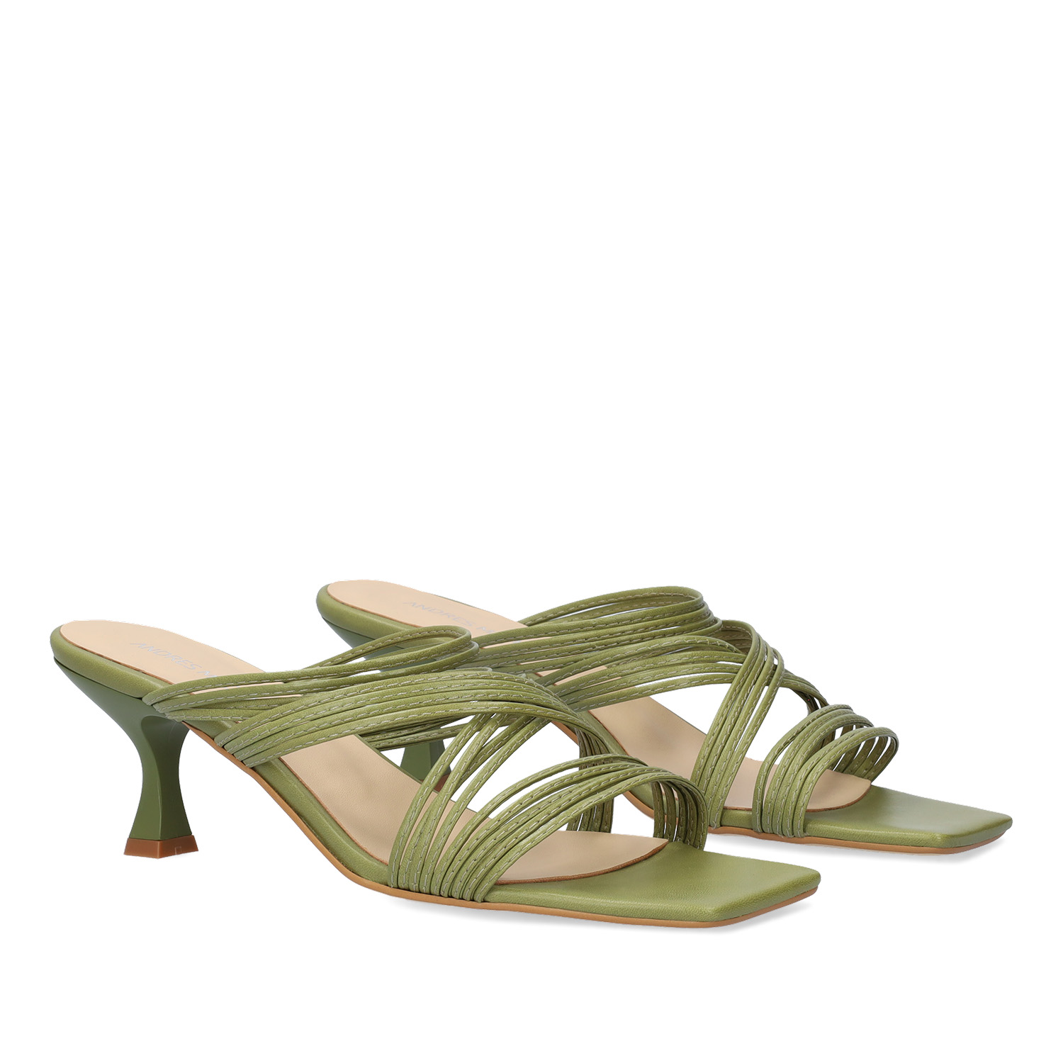 Olive green leather heeled sandals 