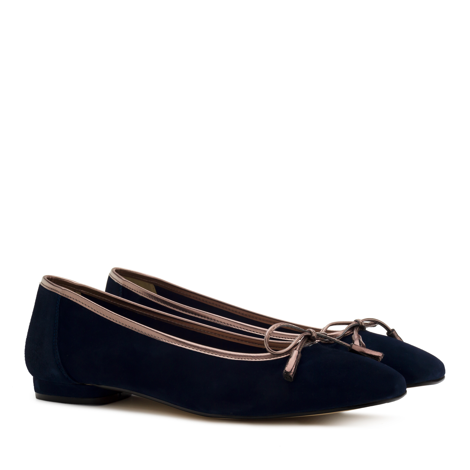 Bow Ballet Flats in Navy Suede Leather 