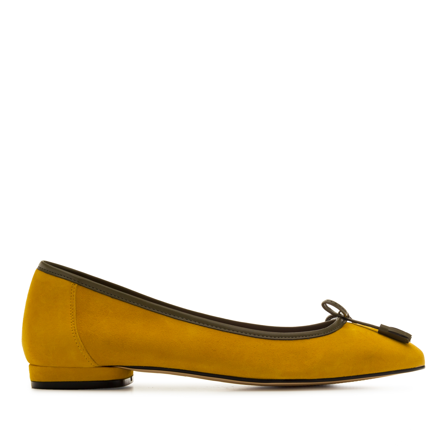 Bow Ballet Flats in Mustard Suede Leather 