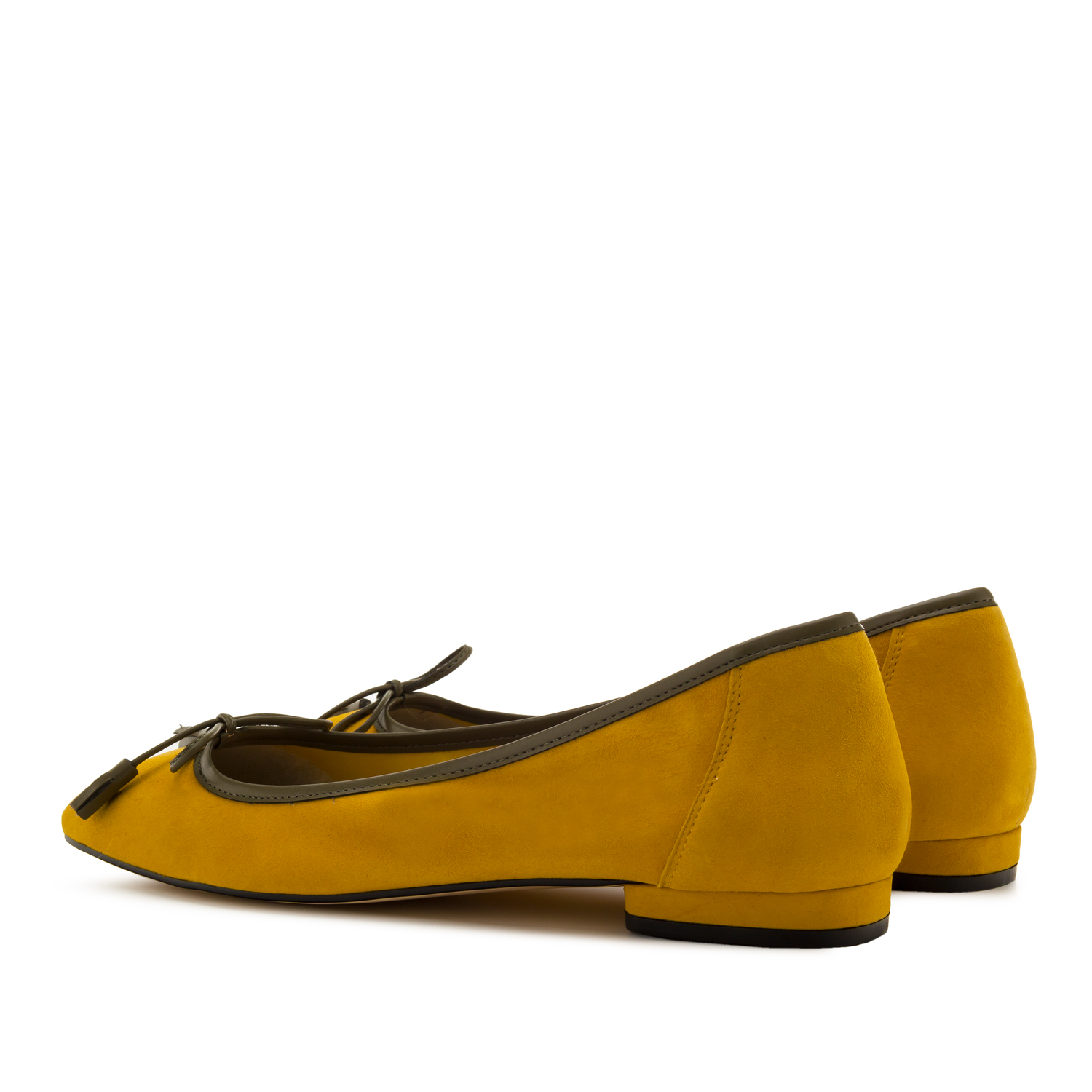 Bow Ballet Flats in Mustard Suede Leather 