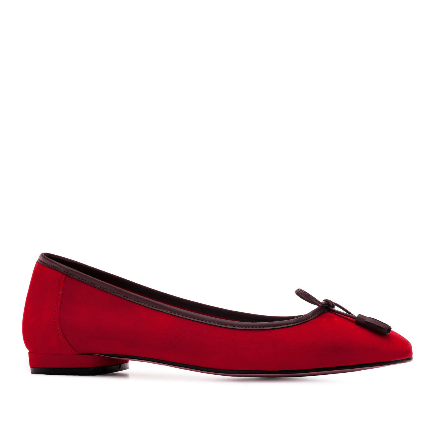 Bow Ballet Flats in Red Suede Leather 